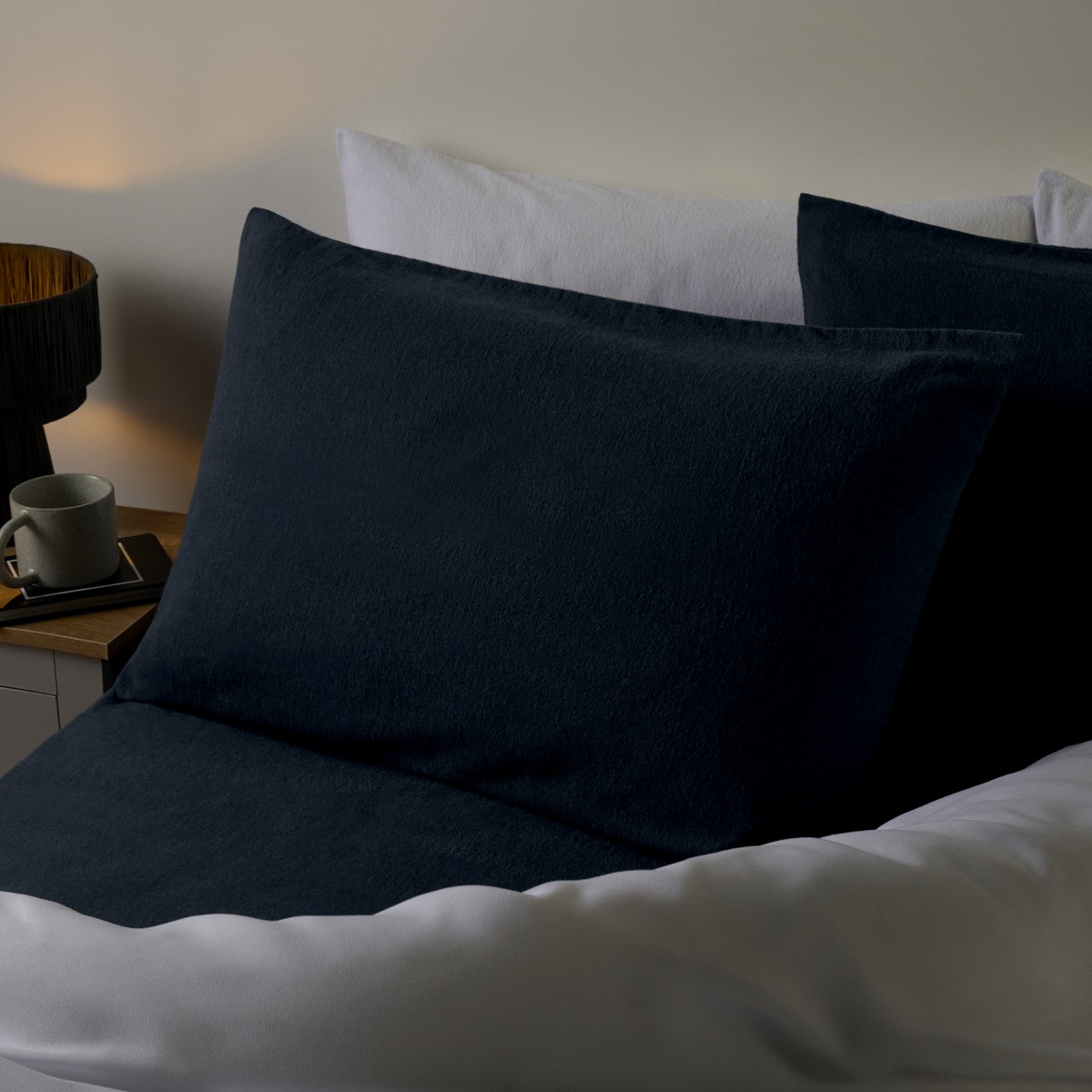 OHS Brushed Cotton Pillowcases, Navy - 2 Pack>