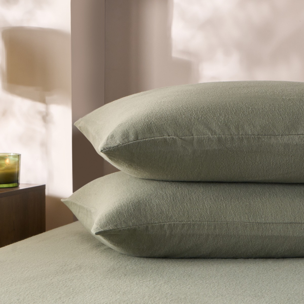 OHS Brushed Cotton Pillowcases, Woodland Green - 2 Pack>