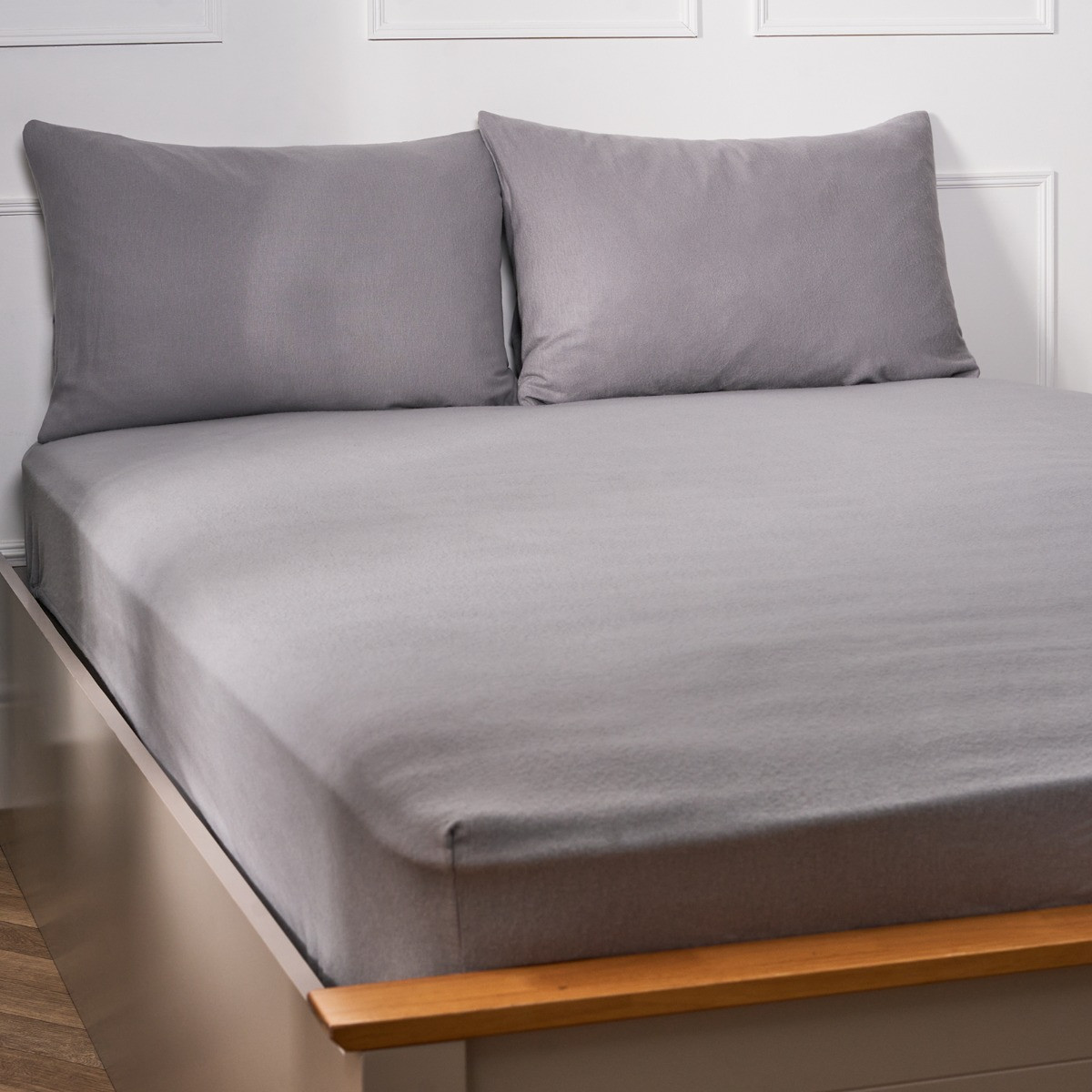 OHS Brushed Cotton Fitted Sheet, Grey - Double>