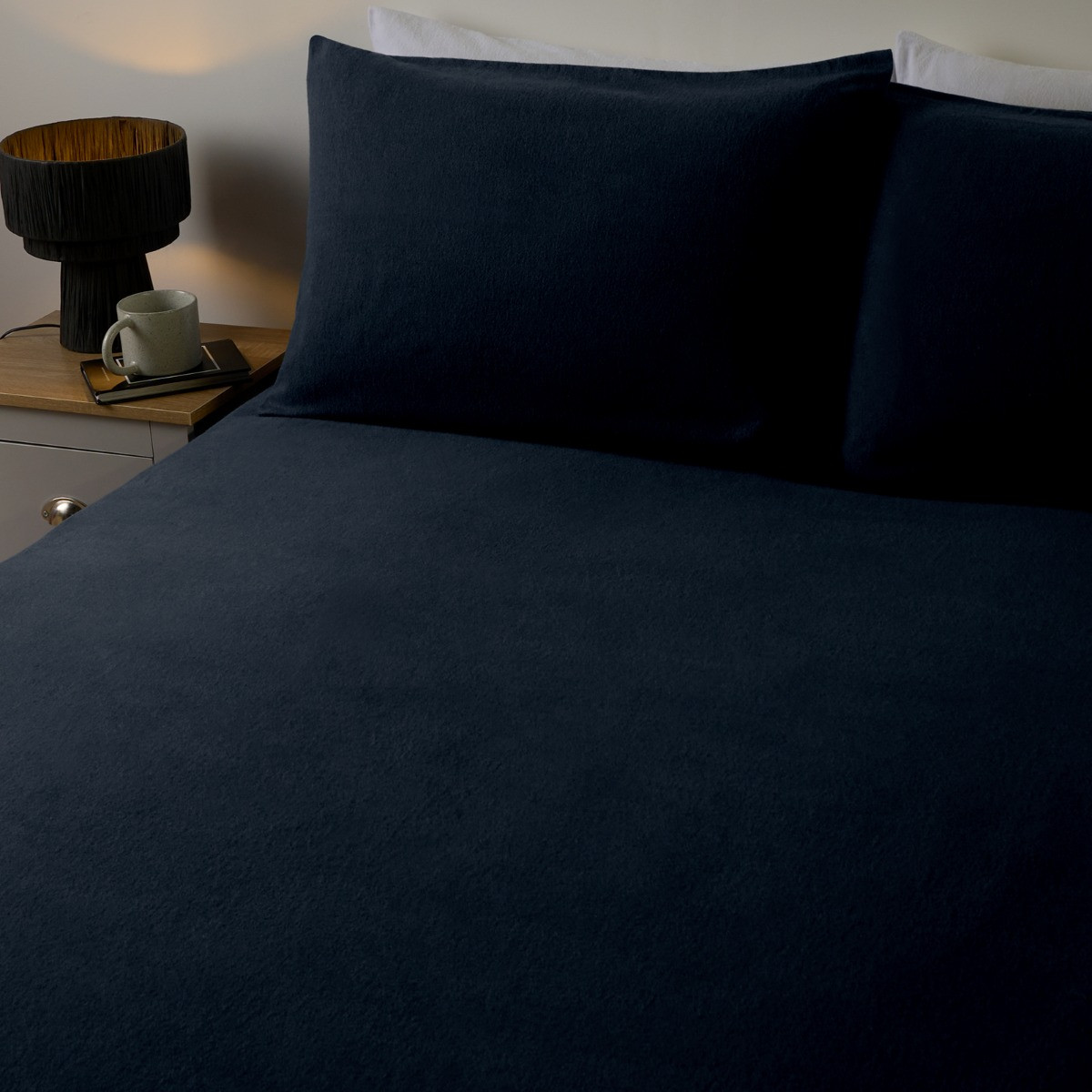 OHS Brushed Cotton Fitted Sheet, Navy - Double>