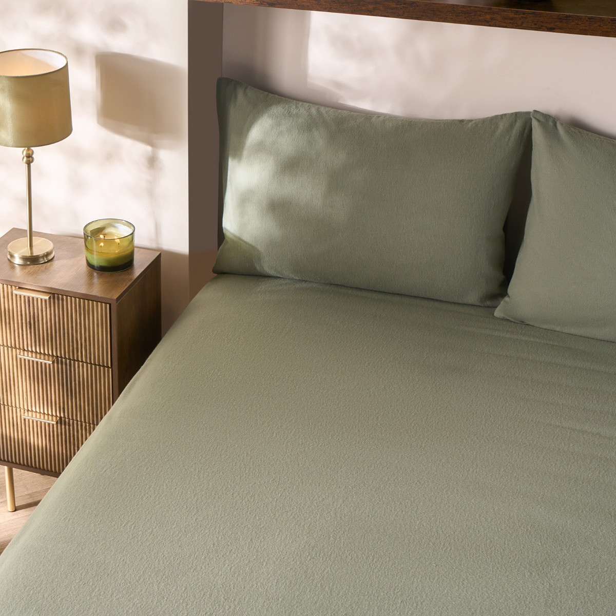 OHS Brushed Cotton Fitted Sheet, Woodland Green - King>