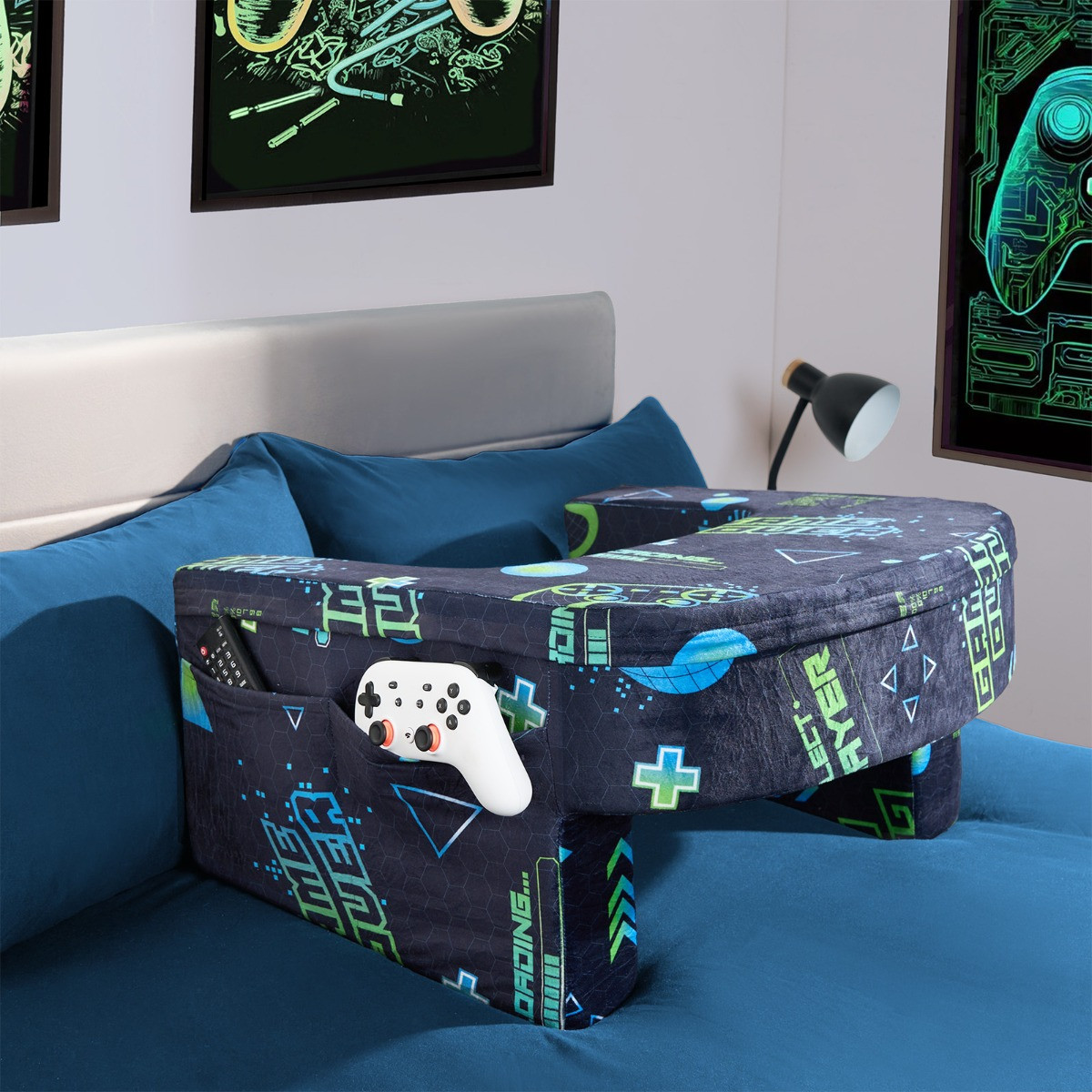OHS Gaming Desk Lap Pillow - Green/Blue>