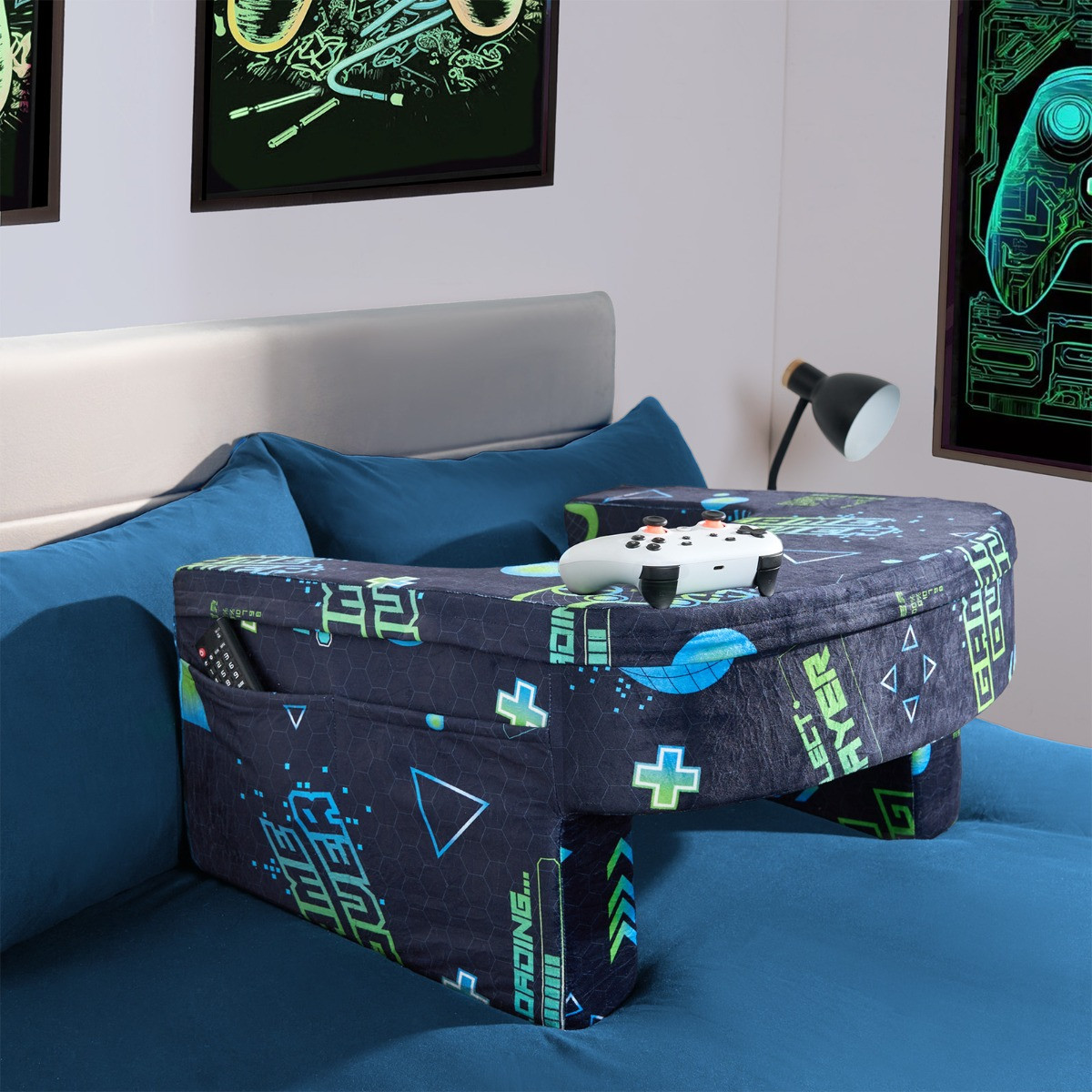 OHS Gaming Desk Lap Pillow - Green/Blue>
