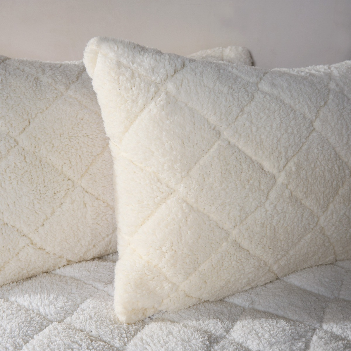 OHS Teddy Thermal Pillow Protector Pair, Cream - 2 Pack>