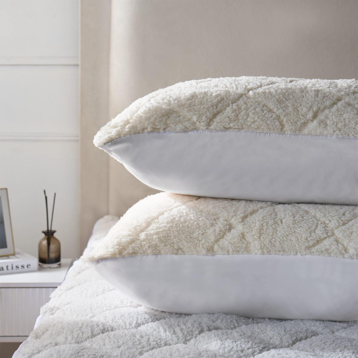 OHS Teddy Thermal Pillow Protector Pair, Cream - 2 Pack>