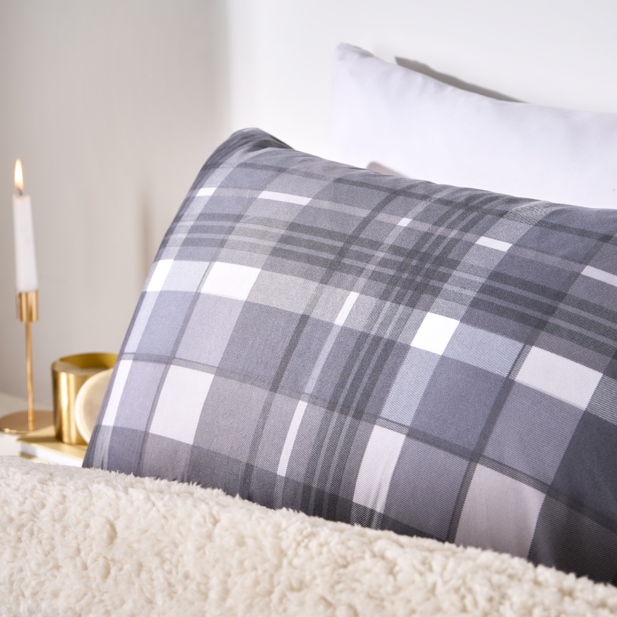 OHS Coverless Check 10.5 Tog Duvet Set, Grey - King>