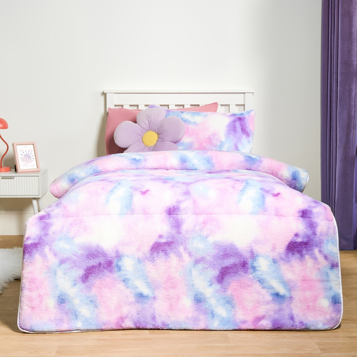 OHS Coverless Teddy Tie Dye 10.5 Tog Duvet Set - Lilac>