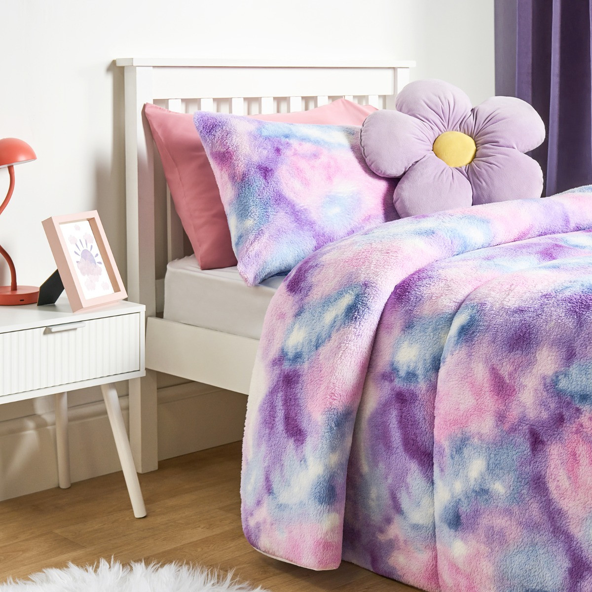 OHS Coverless Teddy Tie Dye 10.5 Tog Duvet Set - Lilac>