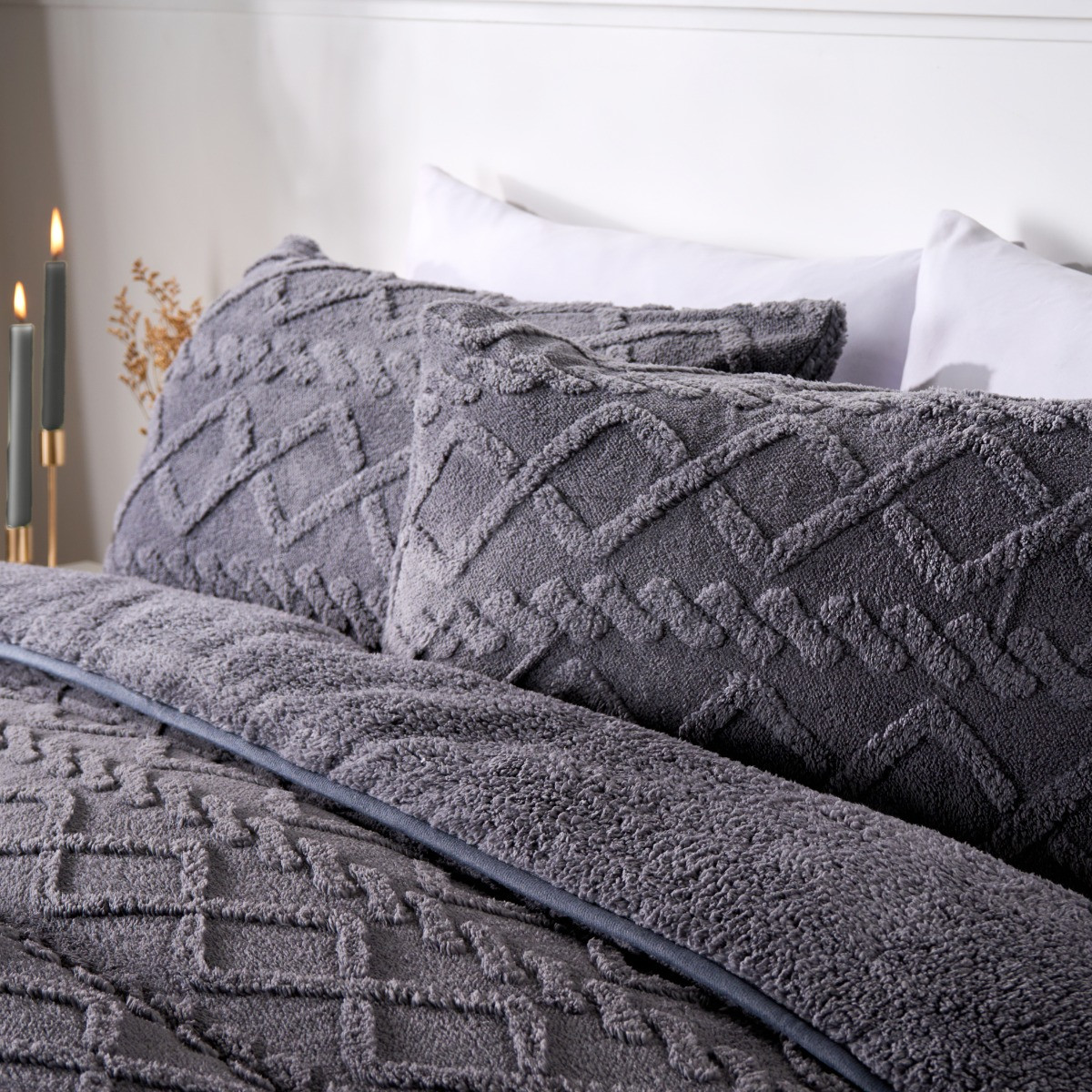 OHS Coverless Cable Knit 10.5 Tog Duvet Set - Grey>