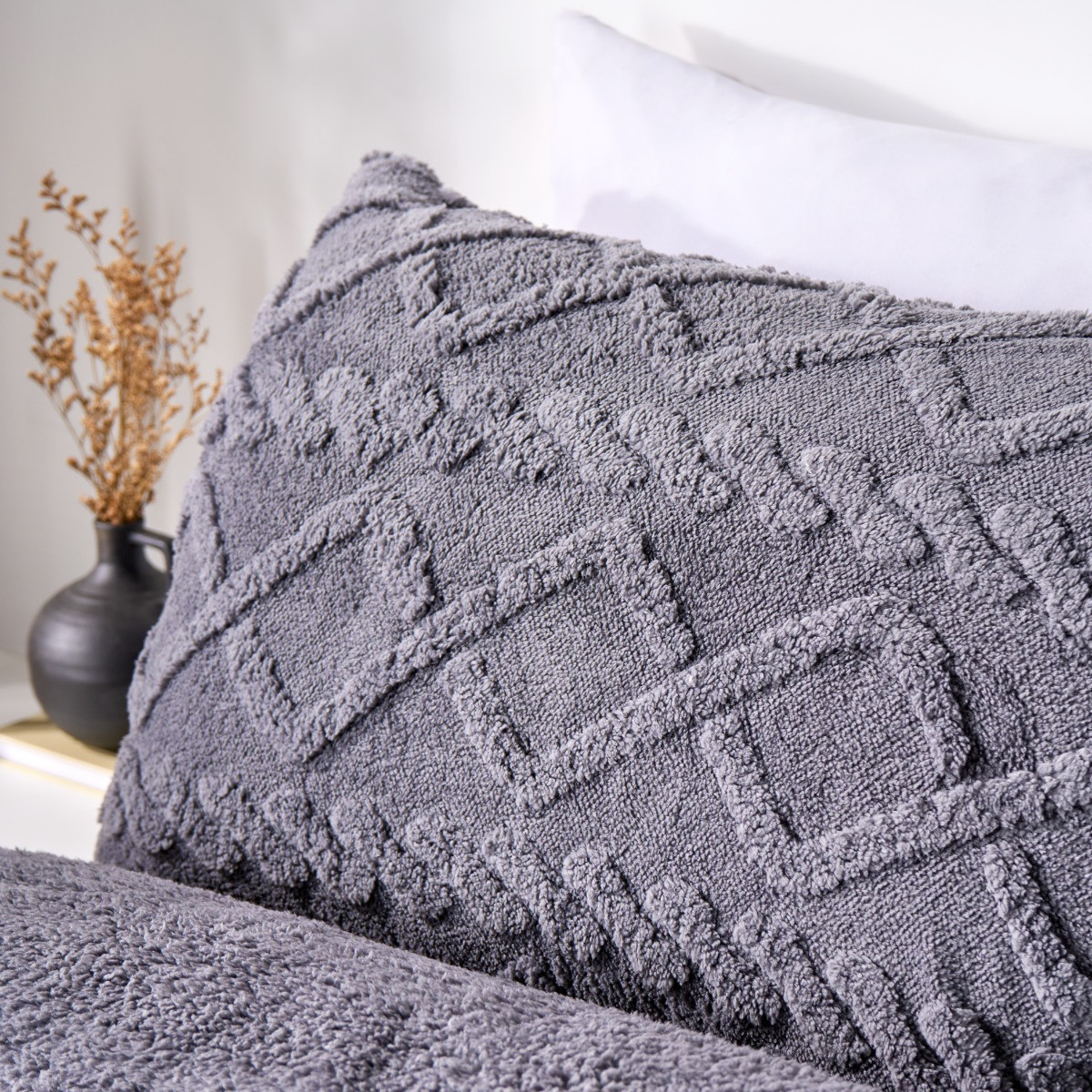 OHS Coverless Cable Knit 10.5 Tog Duvet Set, Grey - Single>