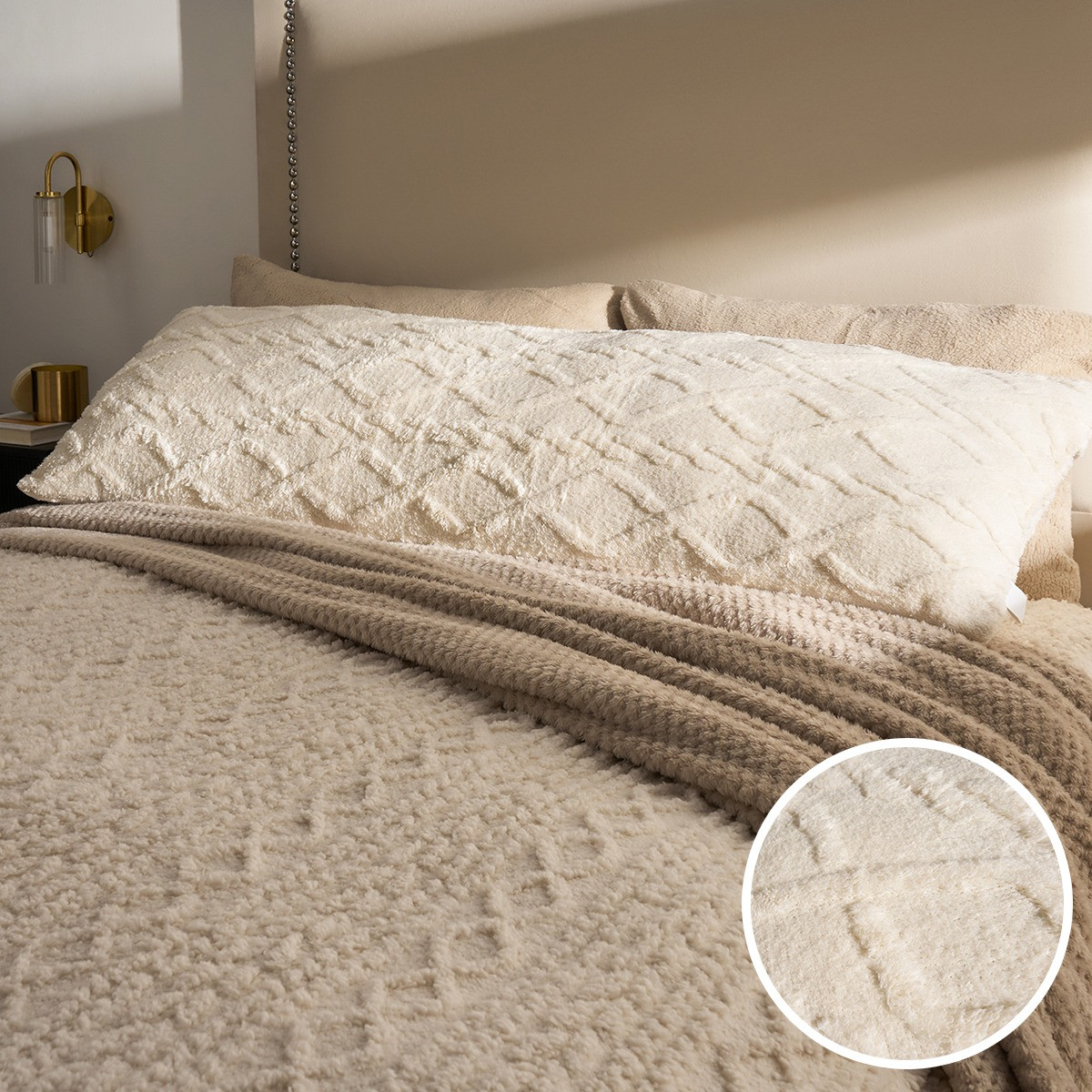 OHS Cable Knit Bolster Pillow - Cream>