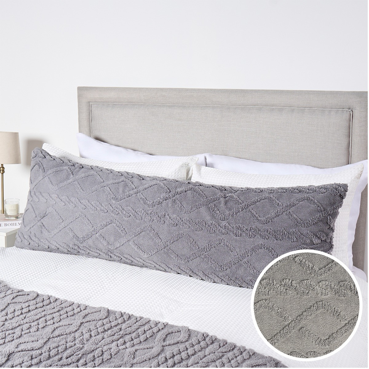 OHS Cable Knit Bolster Pillow - Grey>