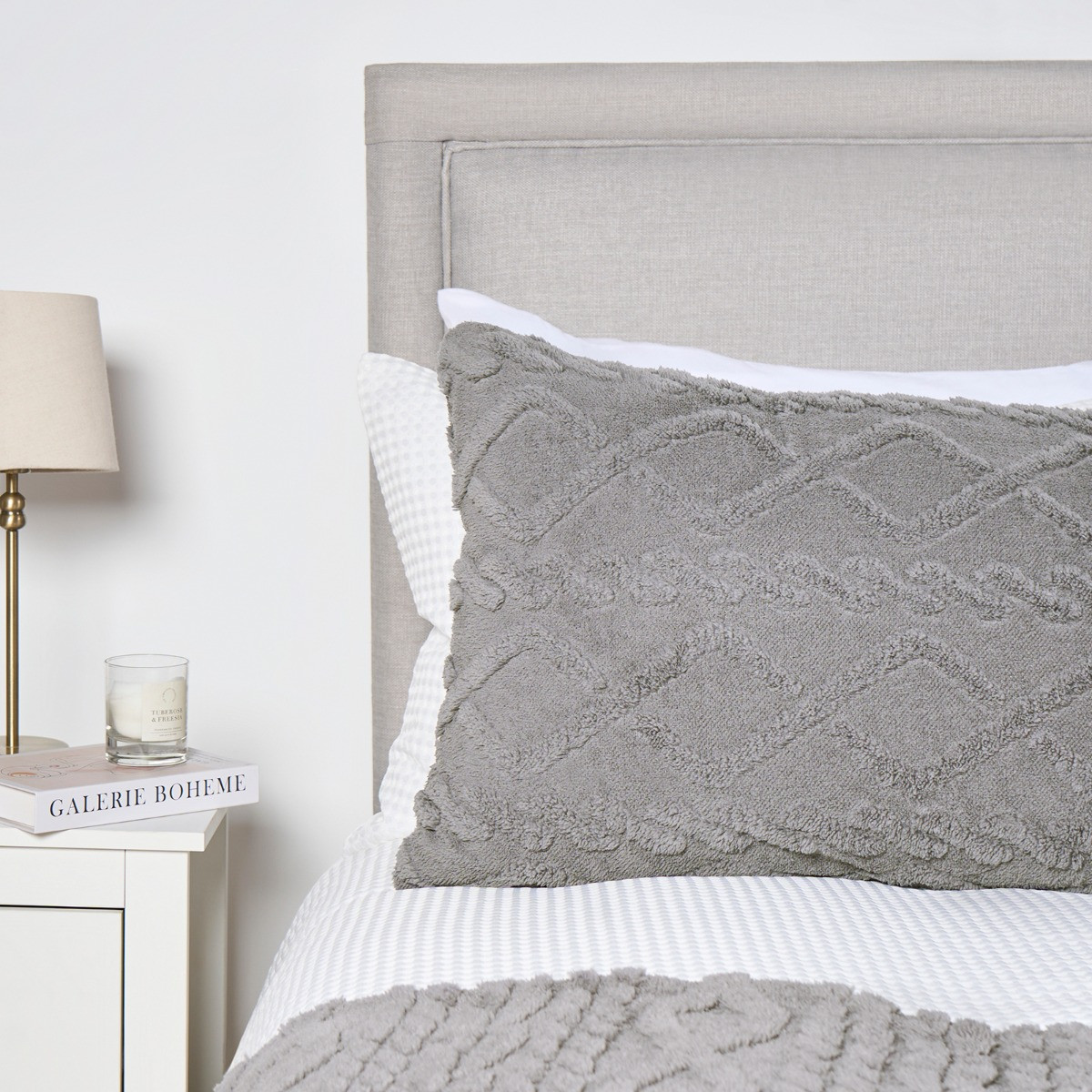 OHS Cable Knit Bolster Pillow - Grey>