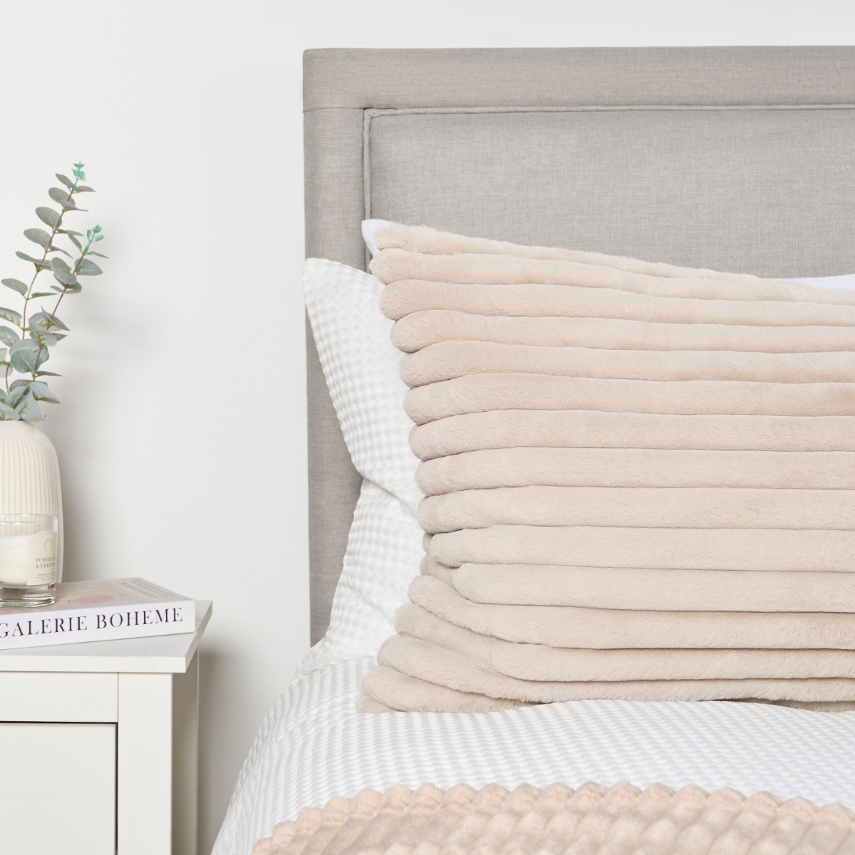 OHS Ribbed Faux Fur Bolster Pillow - Natural >