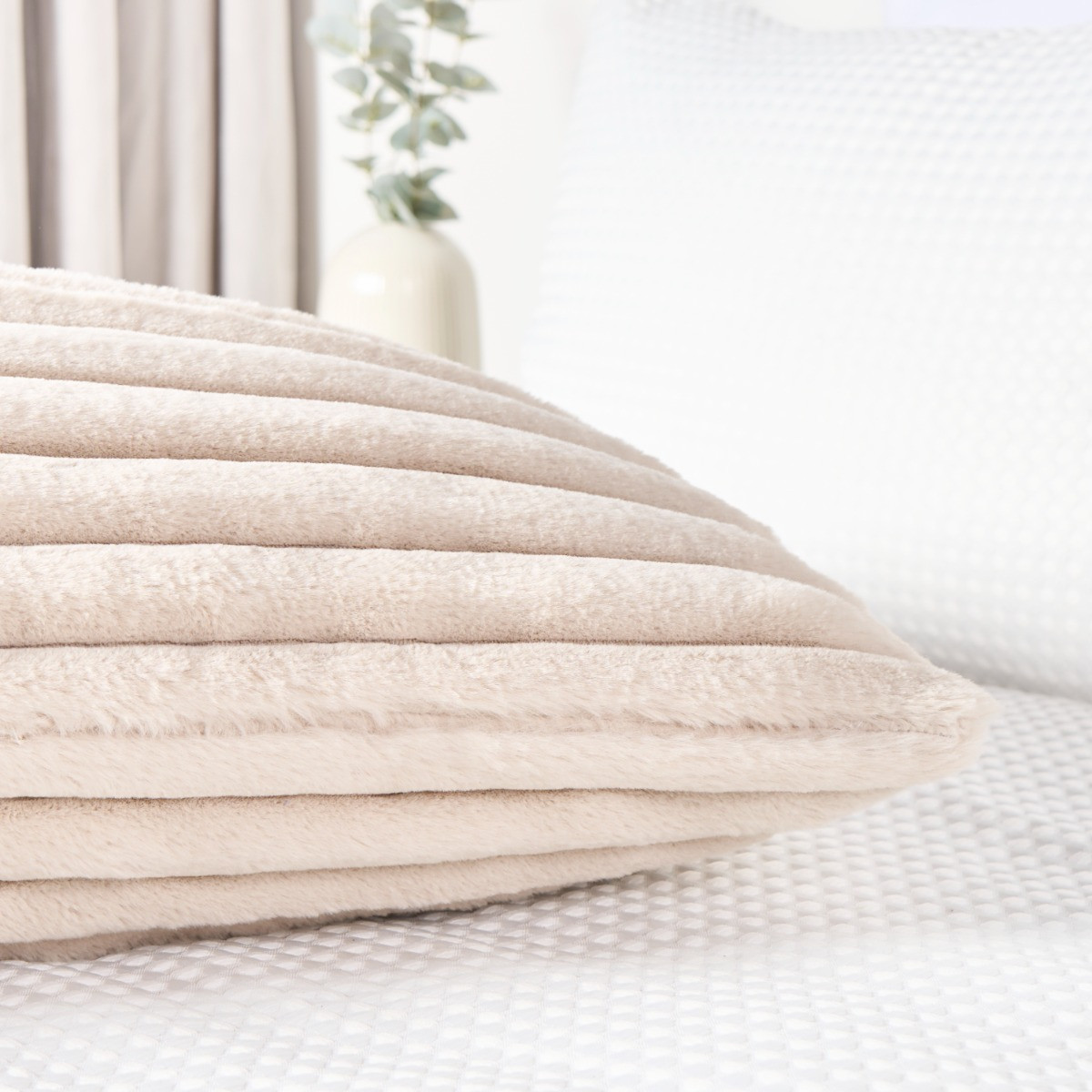 OHS Ribbed Faux Fur Bolster Pillow - Natural >