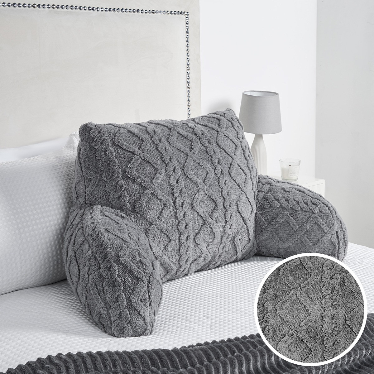 OHS Cable Knit Cuddle Cushion - Grey>