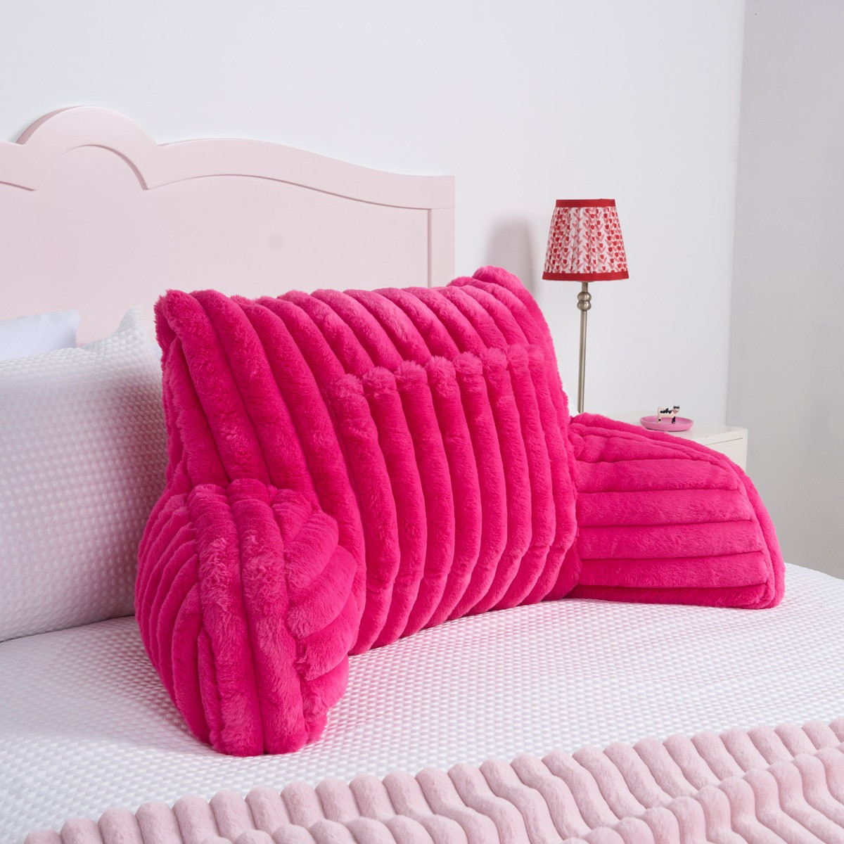OHS Ribbed Faux Fur Cuddle Cushion with Heatable Pocket - Pink>