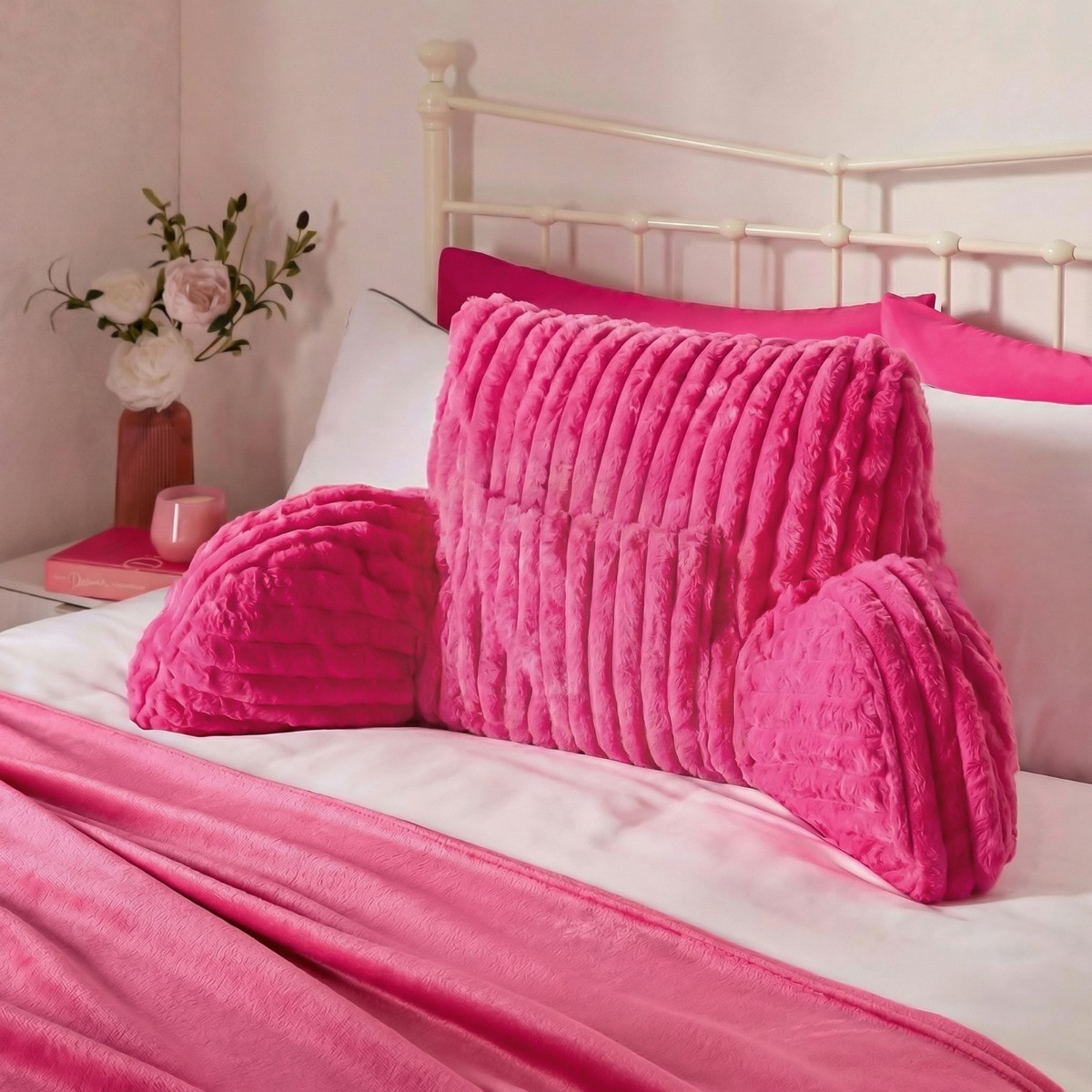 OHS Ribbed Faux Fur Cuddle Cushion with Heatable Pocket - Pink>