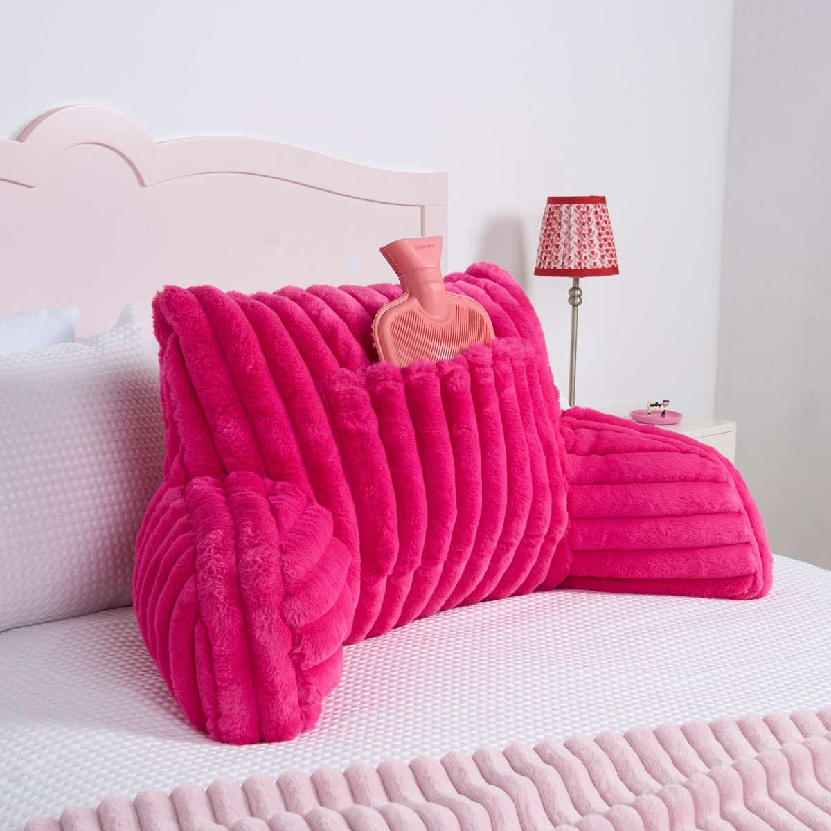 OHS Ribbed Faux Fur Cuddle Cushion with Heatable Pocket - Pink>