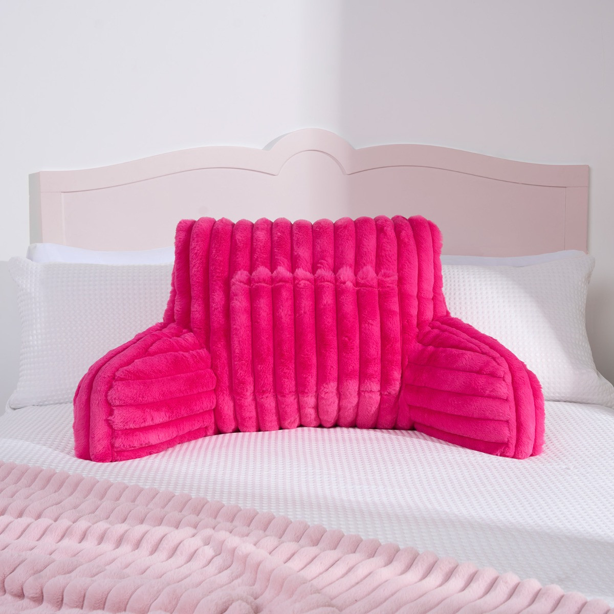 OHS Ribbed Faux Fur Cuddle Cushion with Heatable Pocket - Pink>