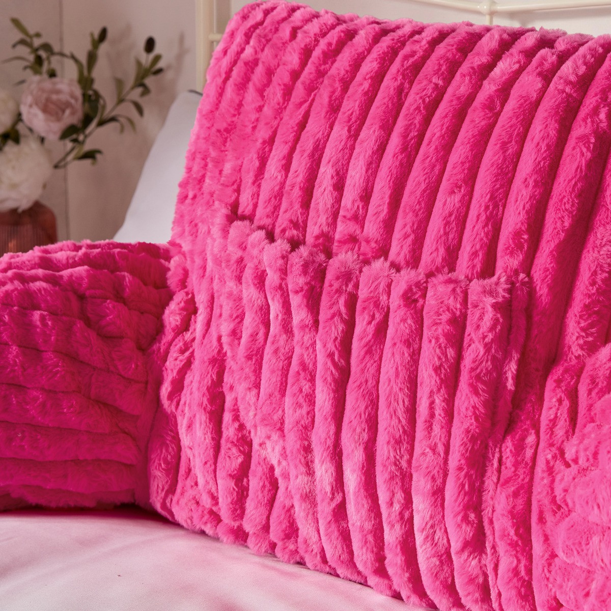 OHS Ribbed Faux Fur Cuddle Cushion with Heatable Pocket - Pink>