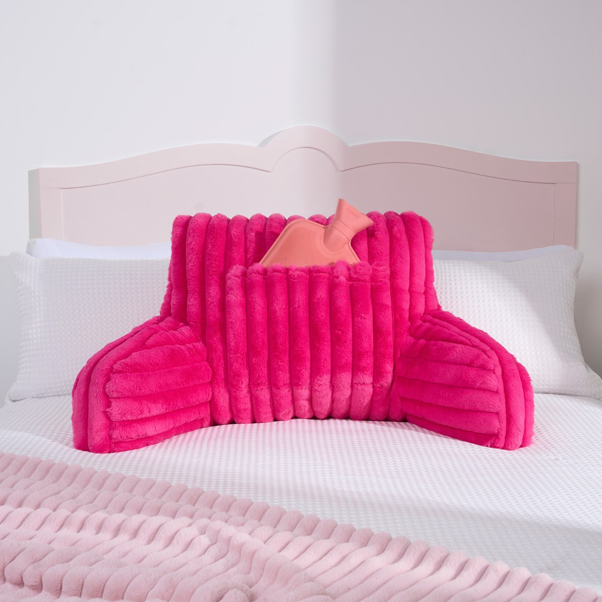 OHS Ribbed Faux Fur Cuddle Cushion with Heatable Pocket - Pink>