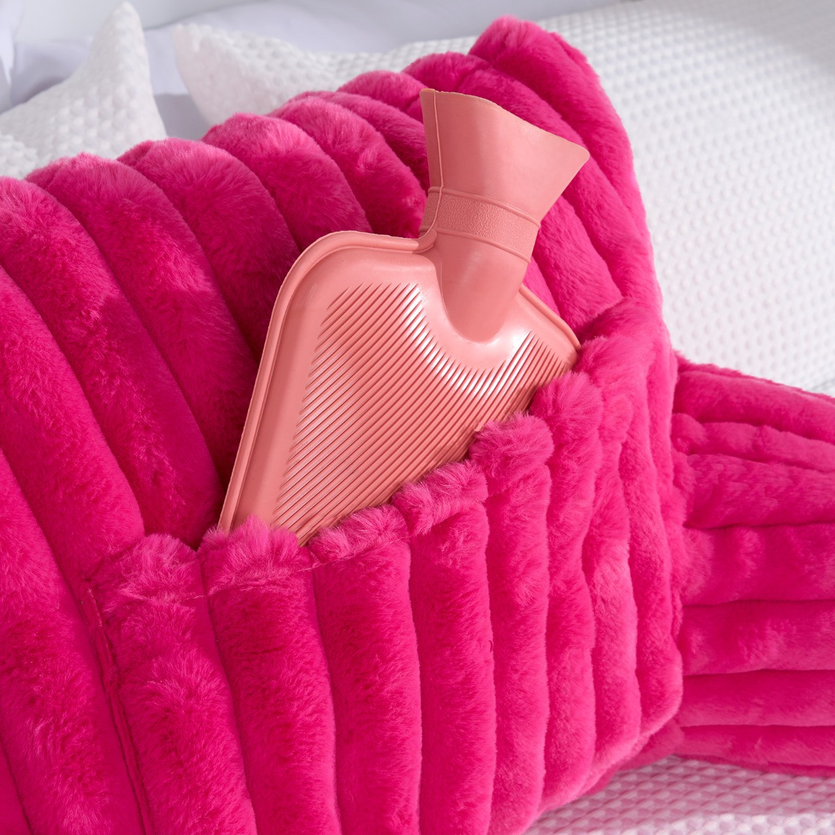 OHS Ribbed Faux Fur Cuddle Cushion with Heatable Pocket - Pink>