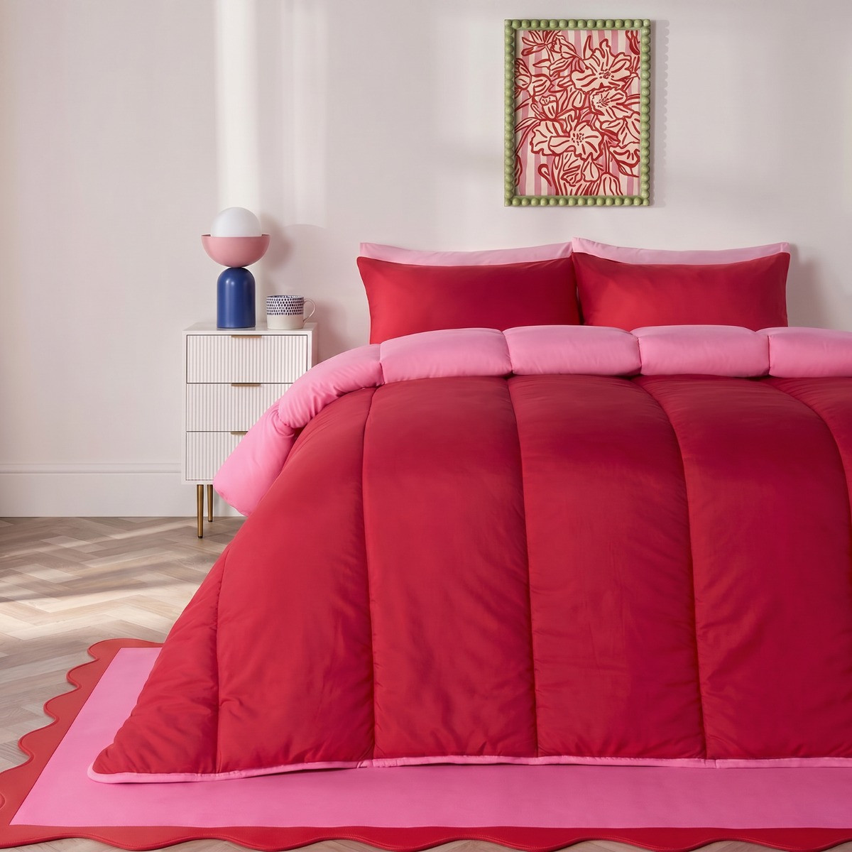 OHS Coverless 10.5 Tog Reversible Duvet Set - Hot Pink/Red>