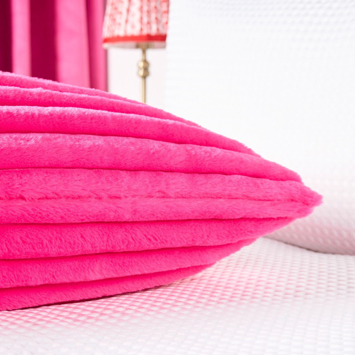 OHS Ribbed Faux Fur Bolster Pillow - Pink>