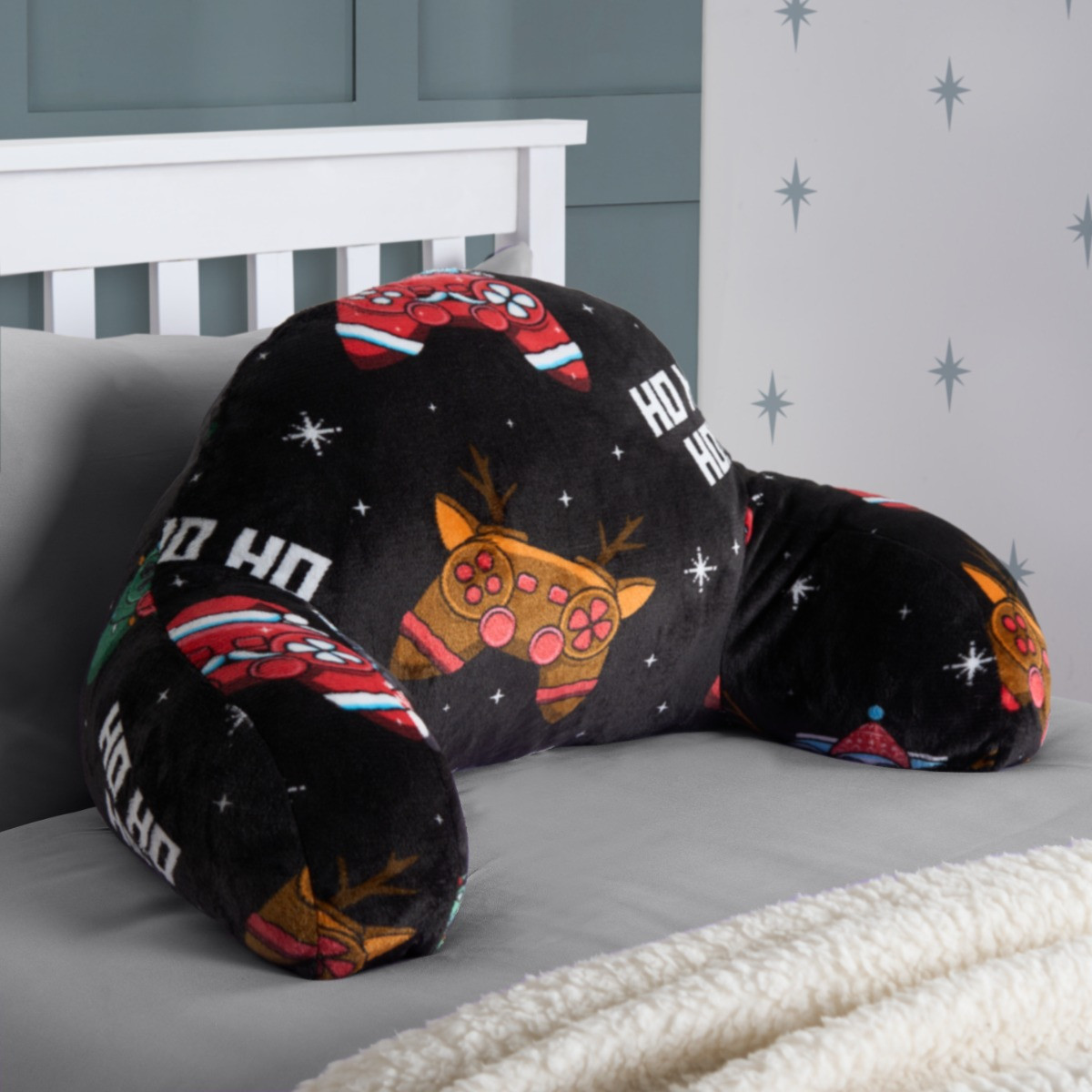OHS Kids Christmas Gaming Fleece Cuddle Cushion - Black>