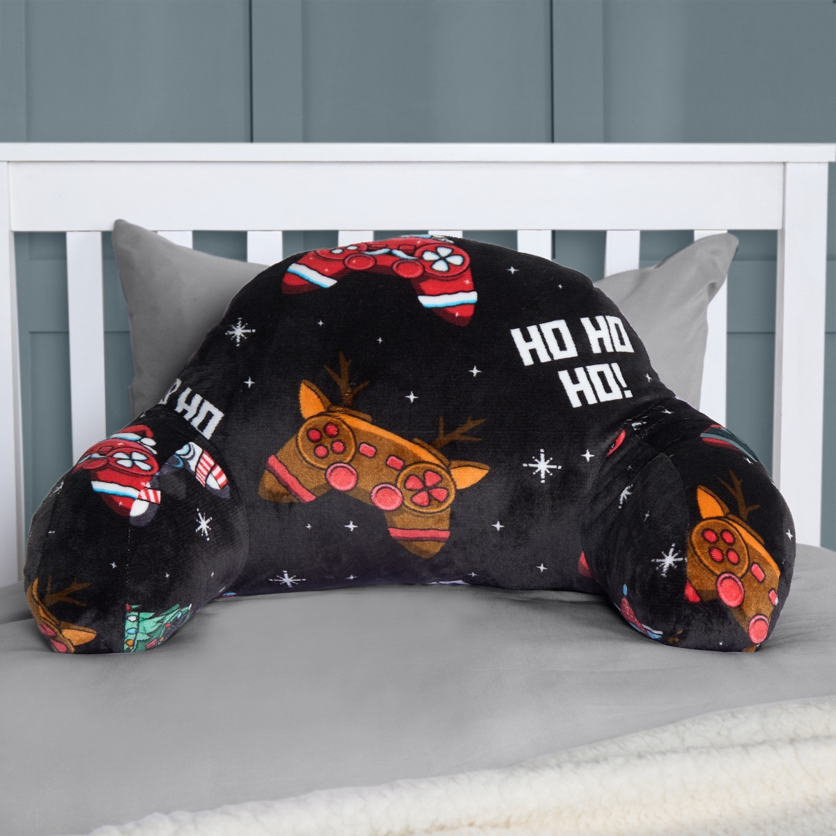 OHS Kids Christmas Gaming Fleece Cuddle Cushion - Black>