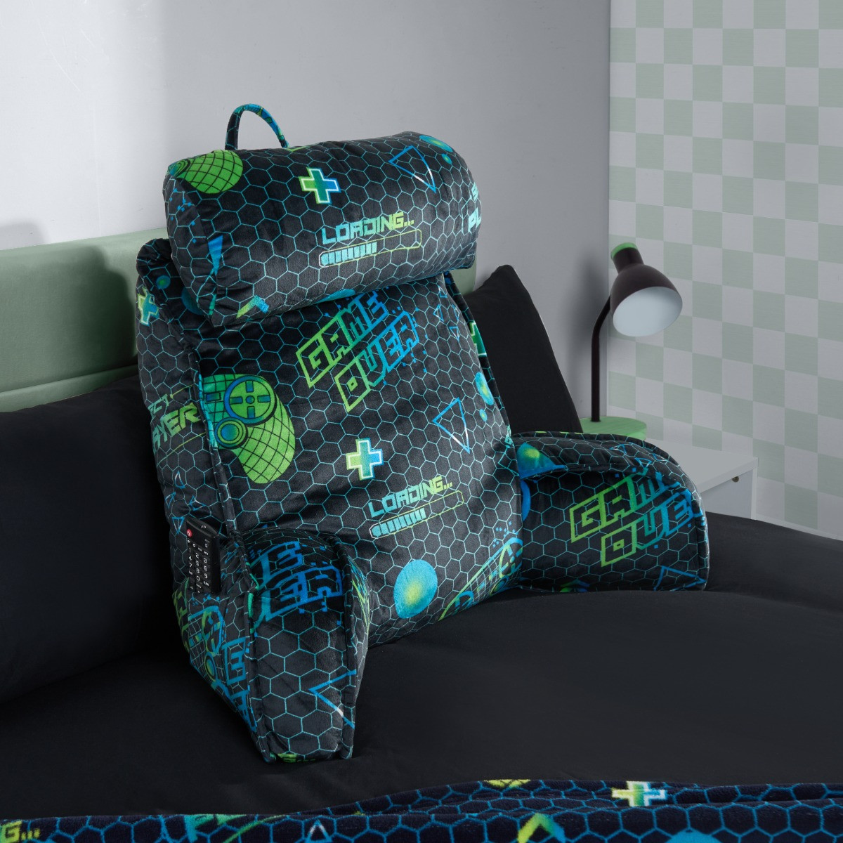 OHS Gaming Cuddle Cushion with Head Rest - Navy>