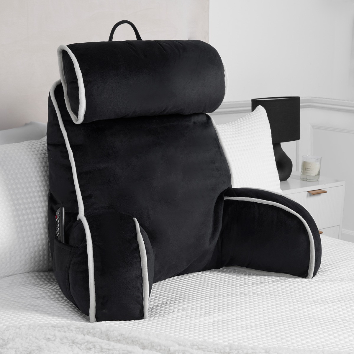 OHS Piped Edge Cuddle Cushion With Head Rest - Black>