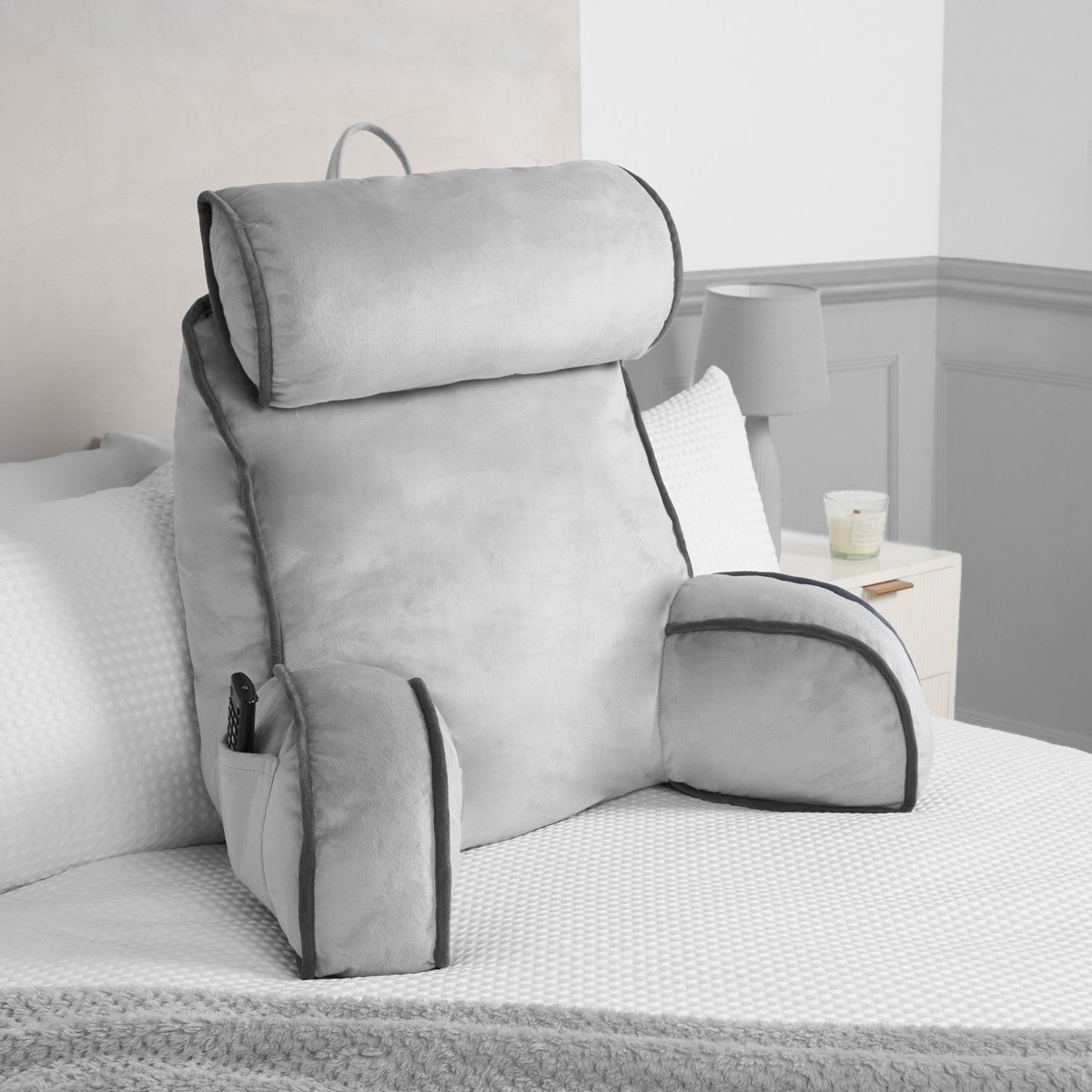 OHS Piped Edge Cuddle Cushion With Head Rest - Grey>