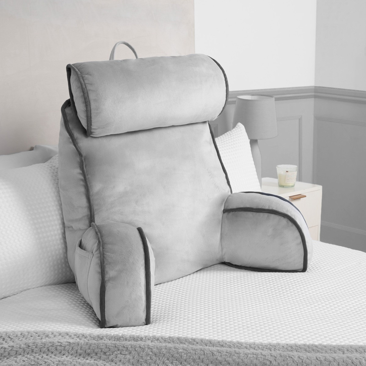 OHS Piped Edge Cuddle Cushion With Head Rest - Grey>