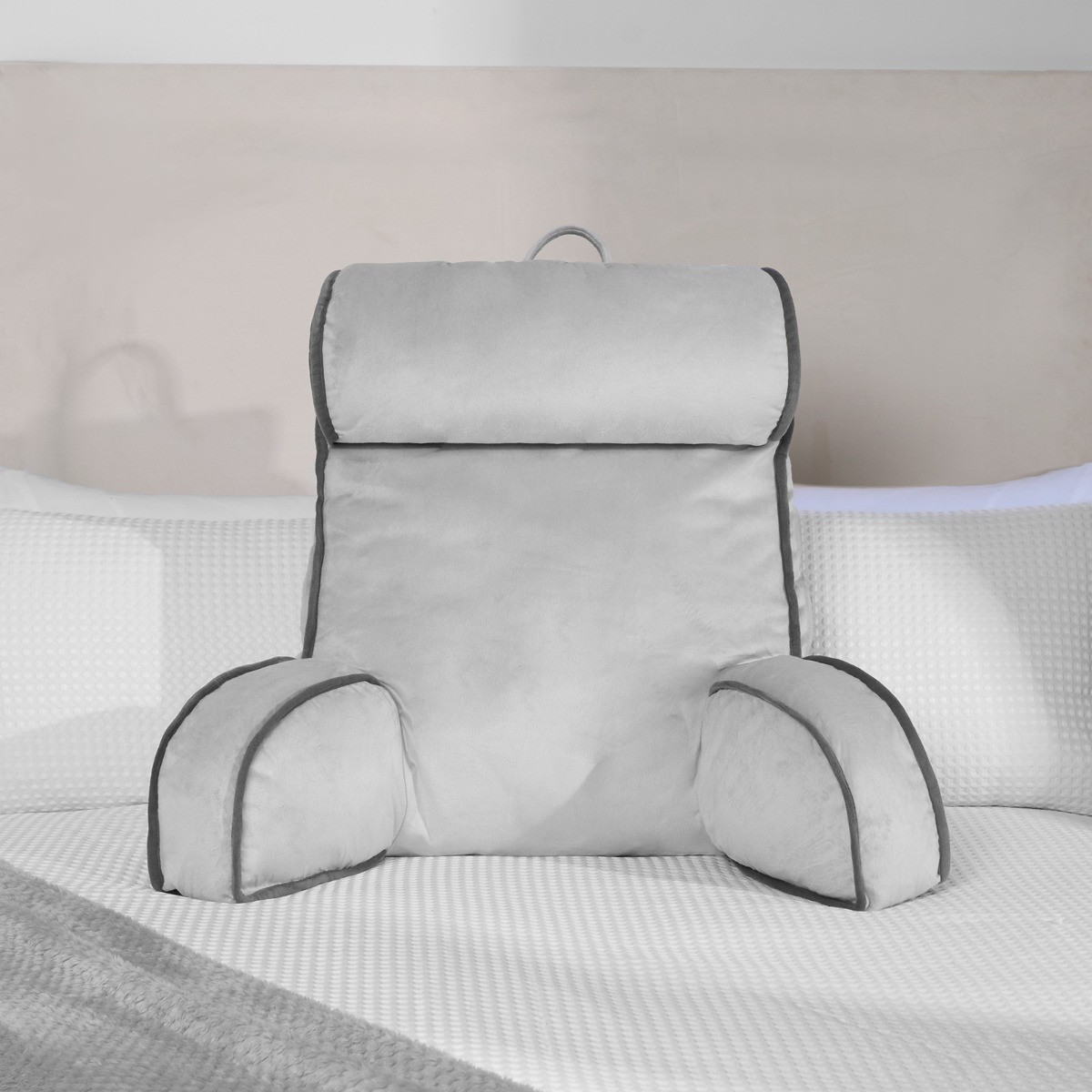 OHS Piped Edge Cuddle Cushion With Head Rest - Grey>