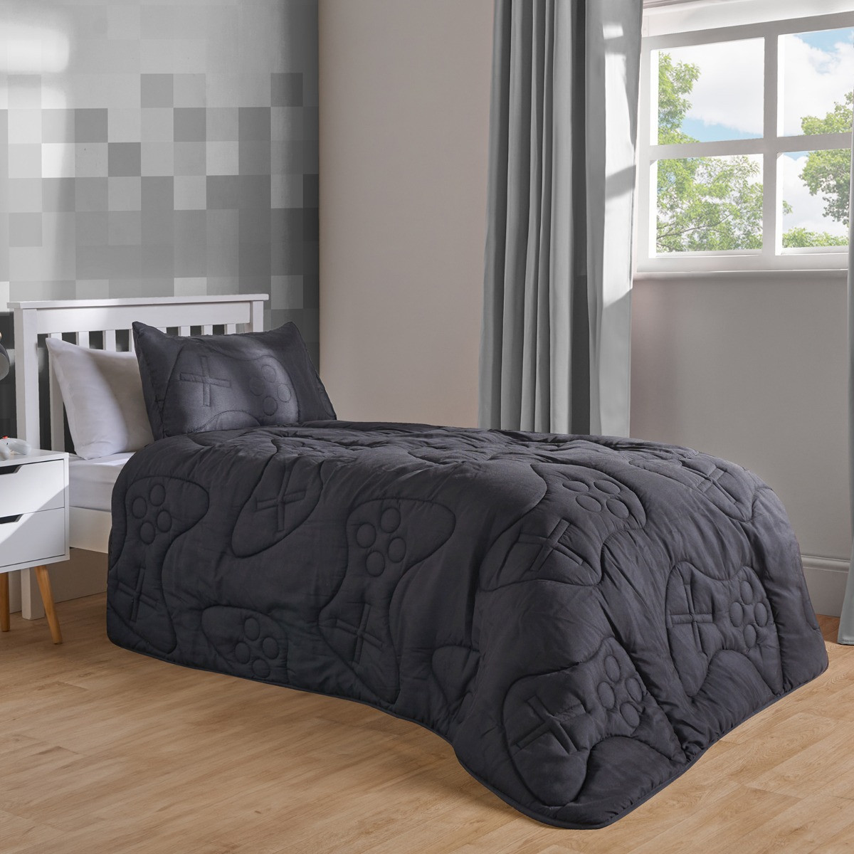OHS Gaming Quilted Coverless 7.5 Tog Duvet Set - Charcoal>
