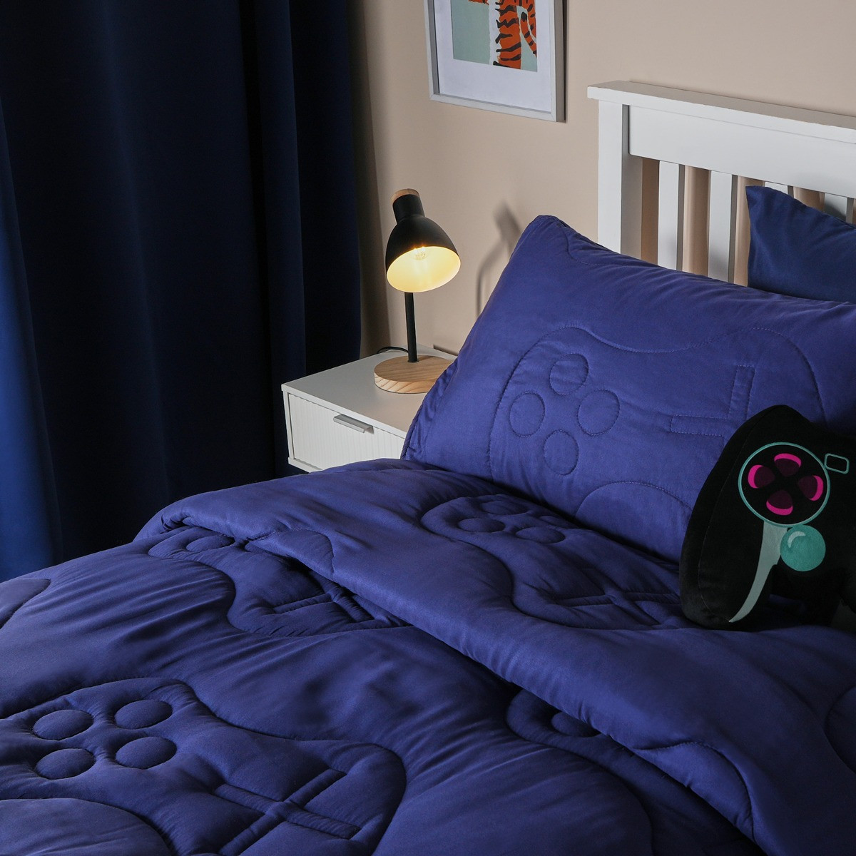 OHS Gaming Quilted Coverless 7.5 Tog Duvet Set, Navy - Single>