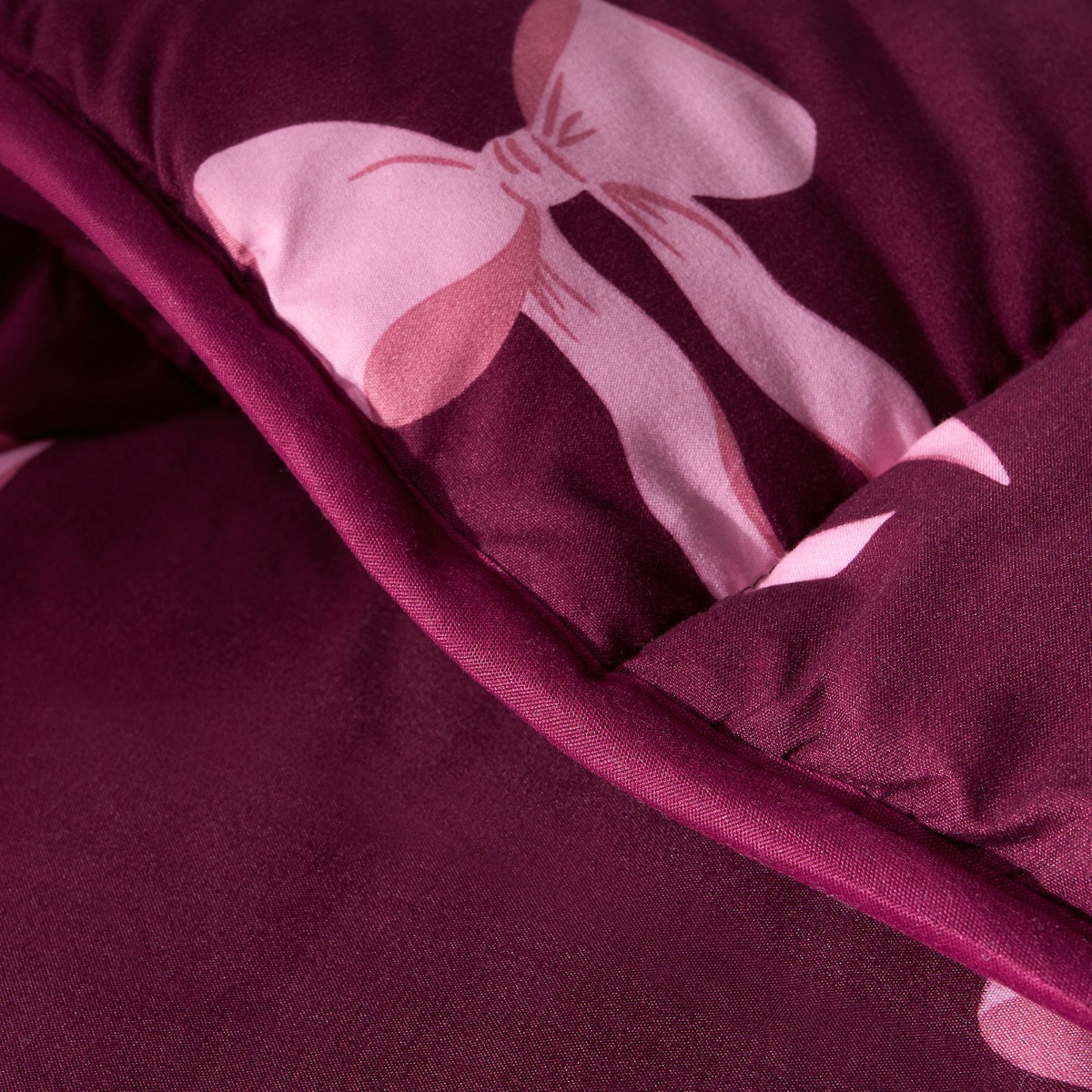 OHS Bow Print Coverless 10.5 Tog Duvet Set, Burgundy - Single>