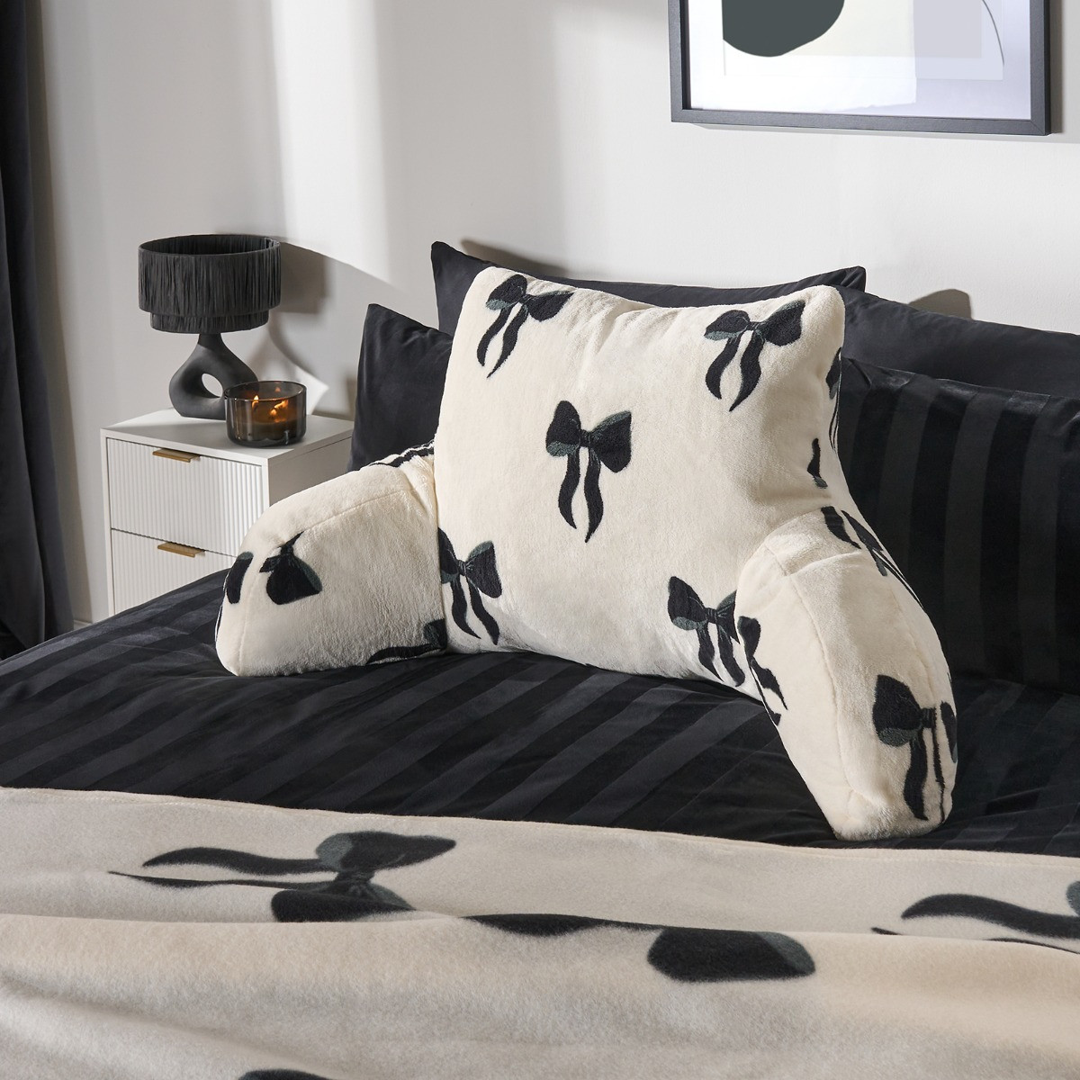 OHS Bow Print Cuddle Cushion - Monochrome>