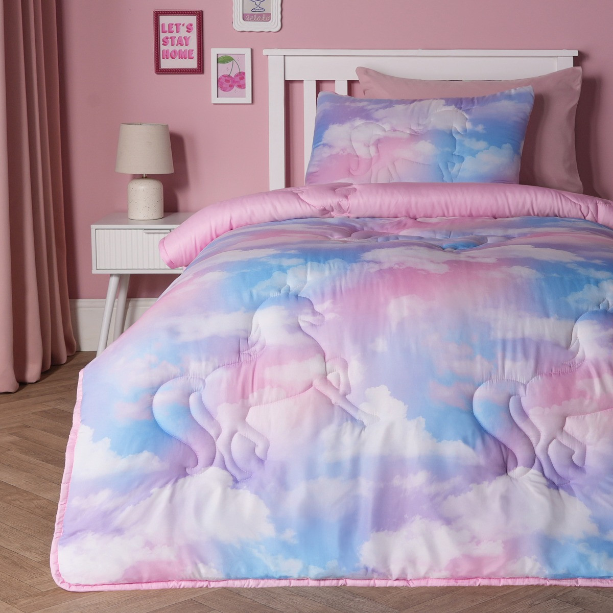OHS Unicorn Print Quilted Coverless 7.5 Tog Duvet Set, Multi - Single>