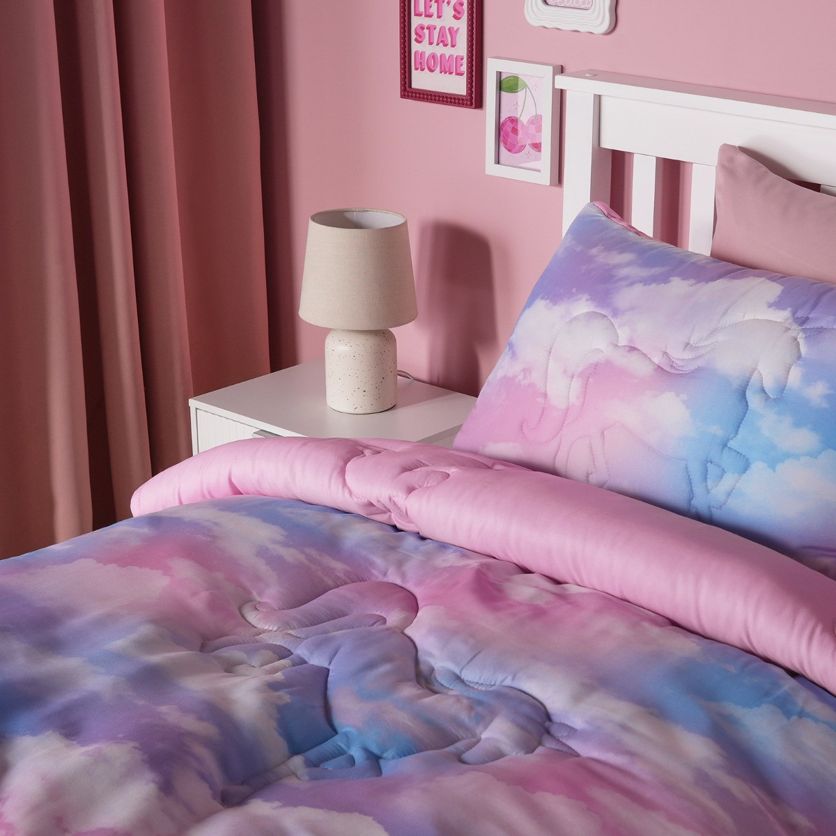 OHS Unicorn Print Quilted Coverless 7.5 Tog Duvet Set, Multi - Double>
