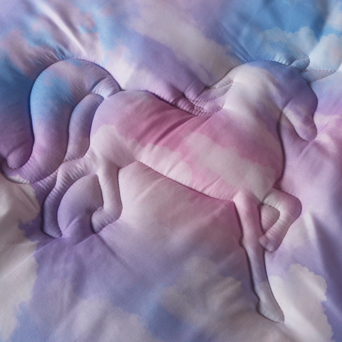 OHS Unicorn Print Quilted Coverless 7.5 Tog Duvet Set, Multi - Double>