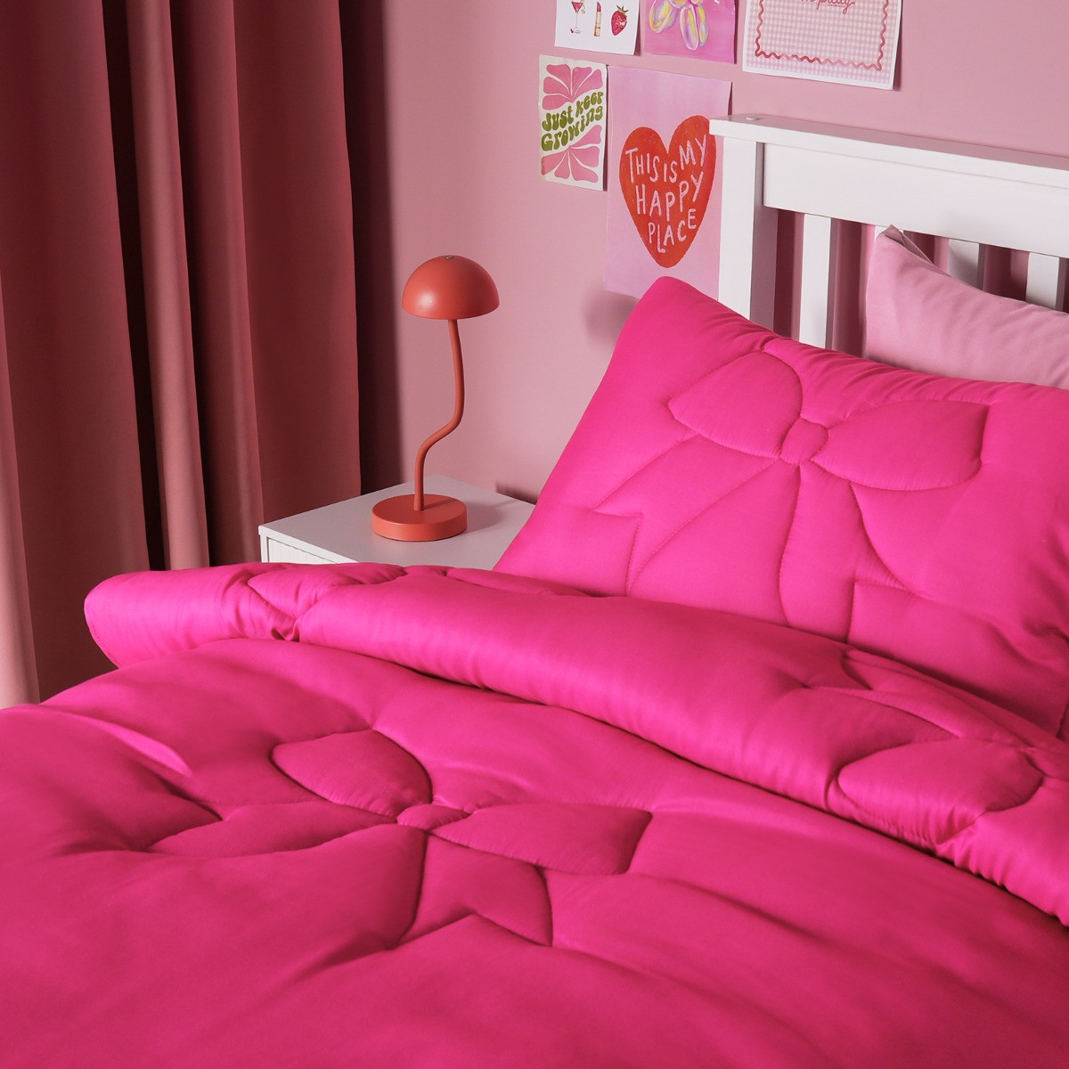 OHS Bows Quilted Coverless 7.5 Tog Duvet Set - Hot Pink>
