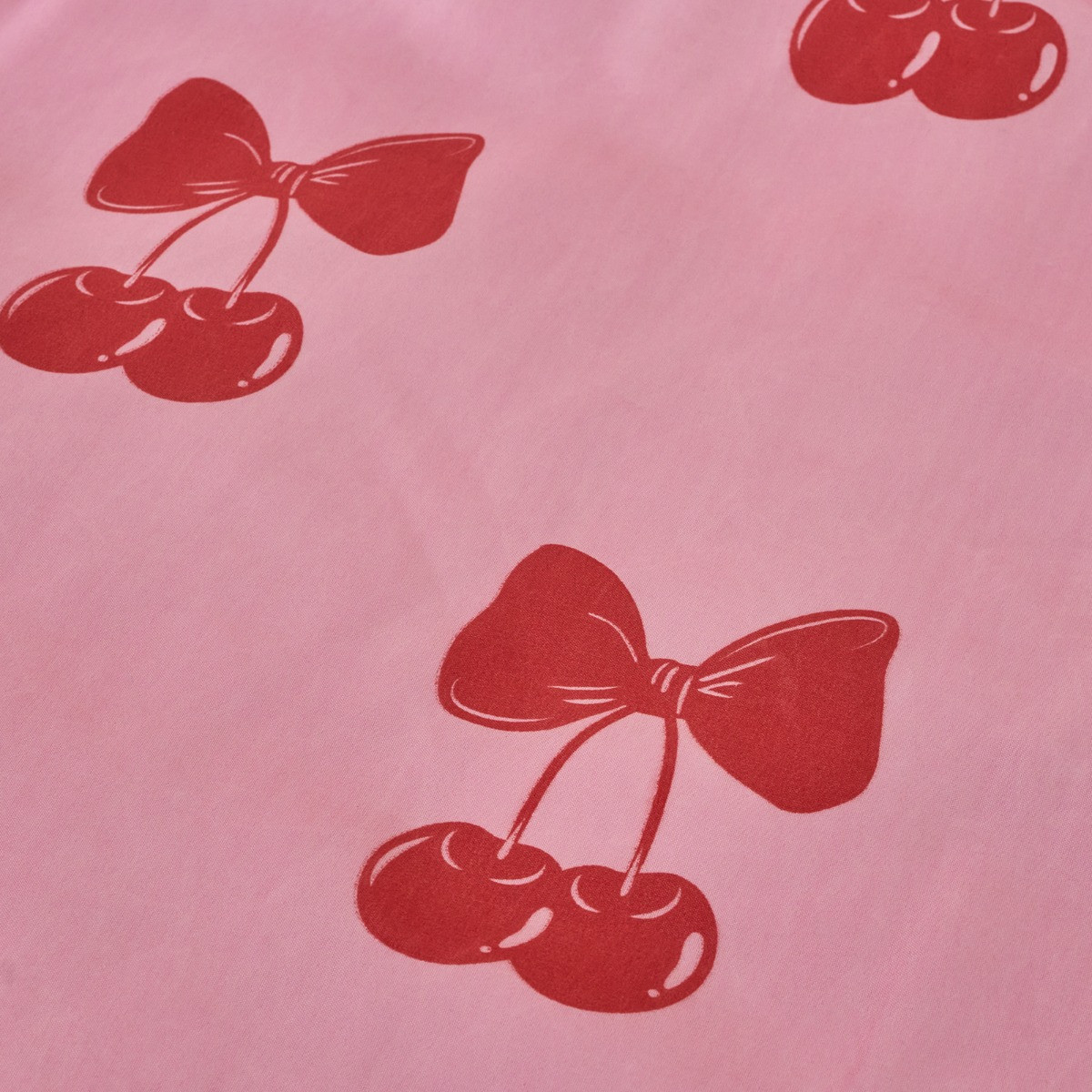 OHS Cherry Bow Print Reversible Duvet Cover Set - Pink/Red>