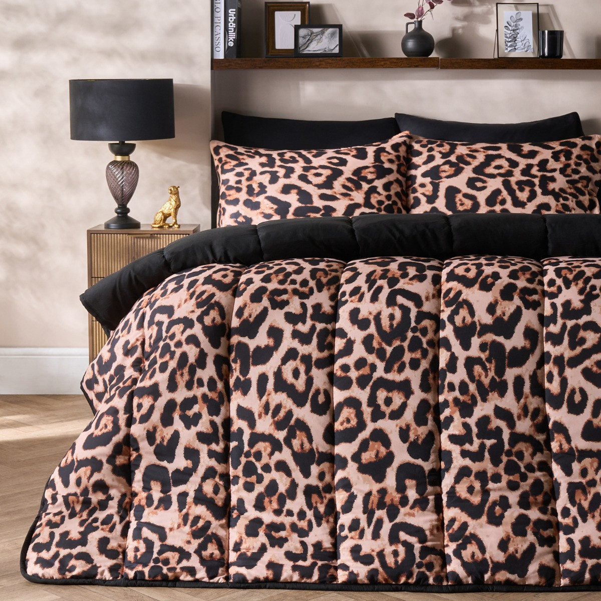 OHS Leopard Print Coverless 10.5 Tog Duvet Set, Natural - Double>