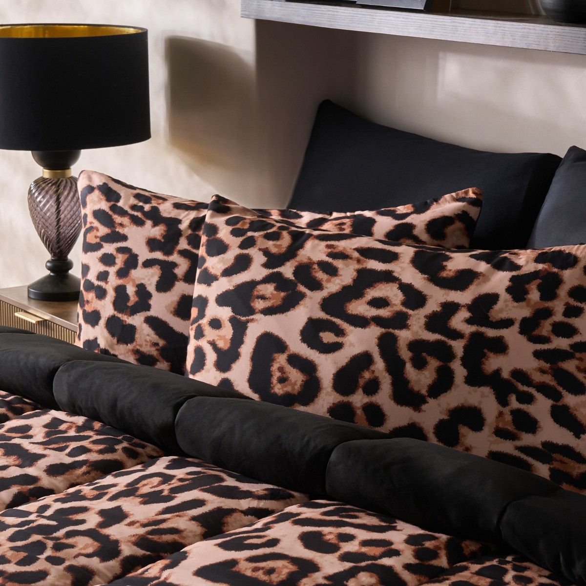 OHS Leopard Print Coverless 10.5 Tog Duvet Set, Natural - Single>
