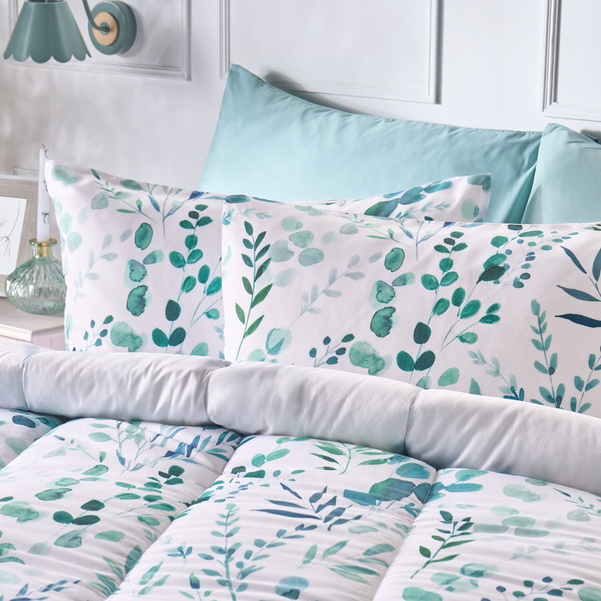 OHS Floral Print Coverless 10.5 Tog Duvet Set, Sage - Single>