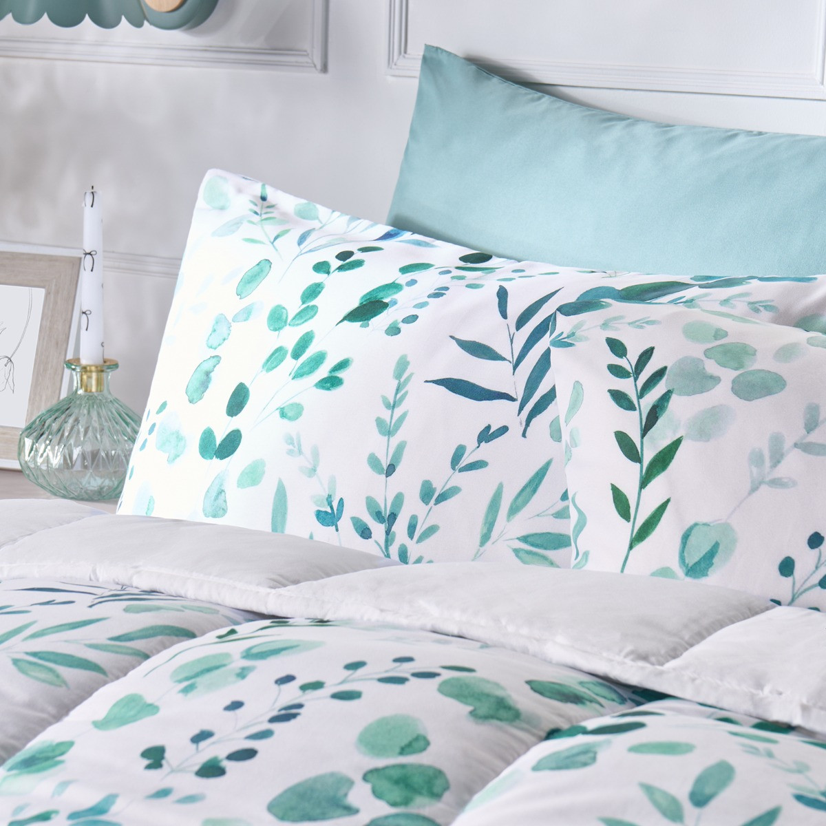 OHS Floral Print Coverless 10.5 Tog Duvet Set, Sage - Single>