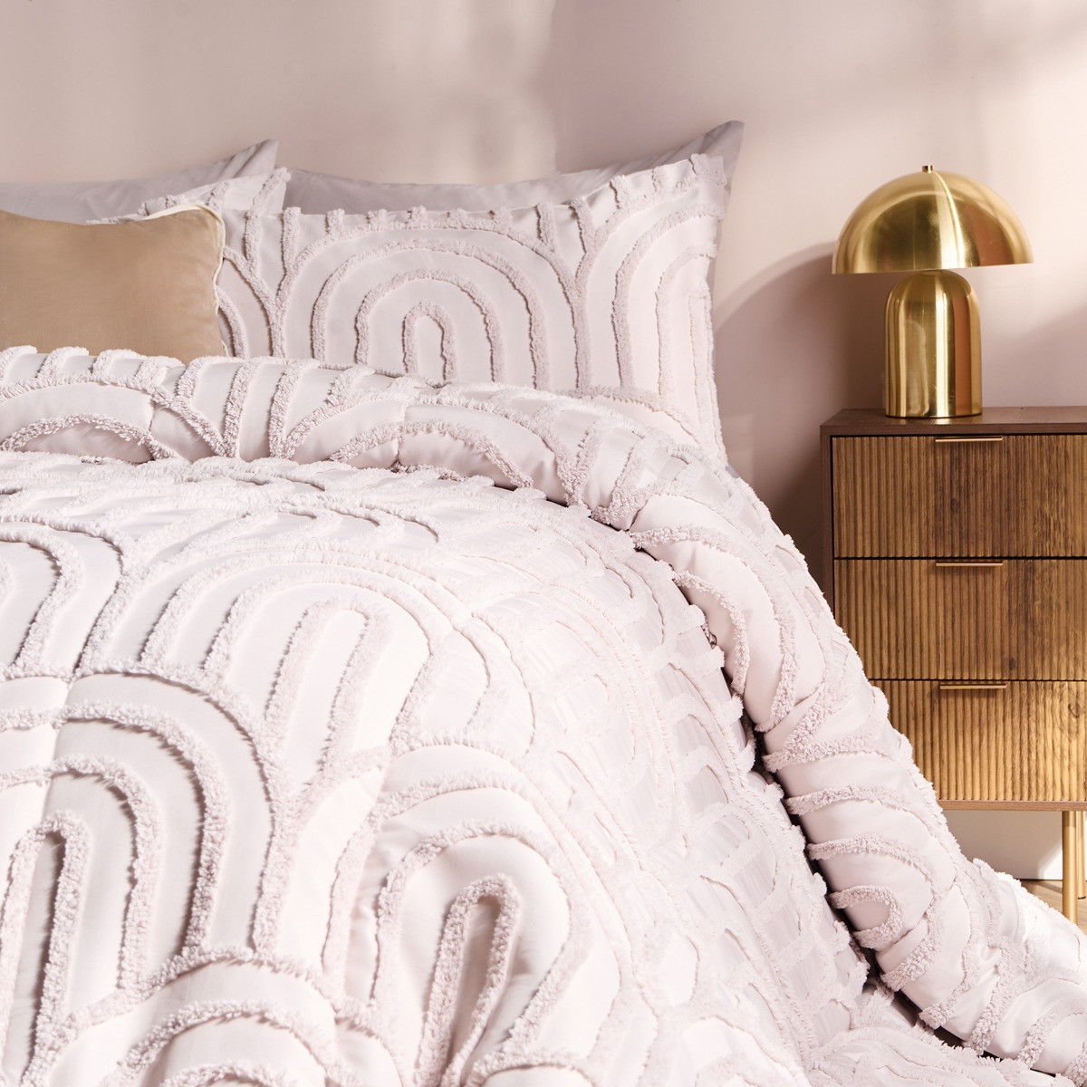 OHS Tufted Arches Quilted Coverless 7.5 Tog Duvet Set, Stone - Double>